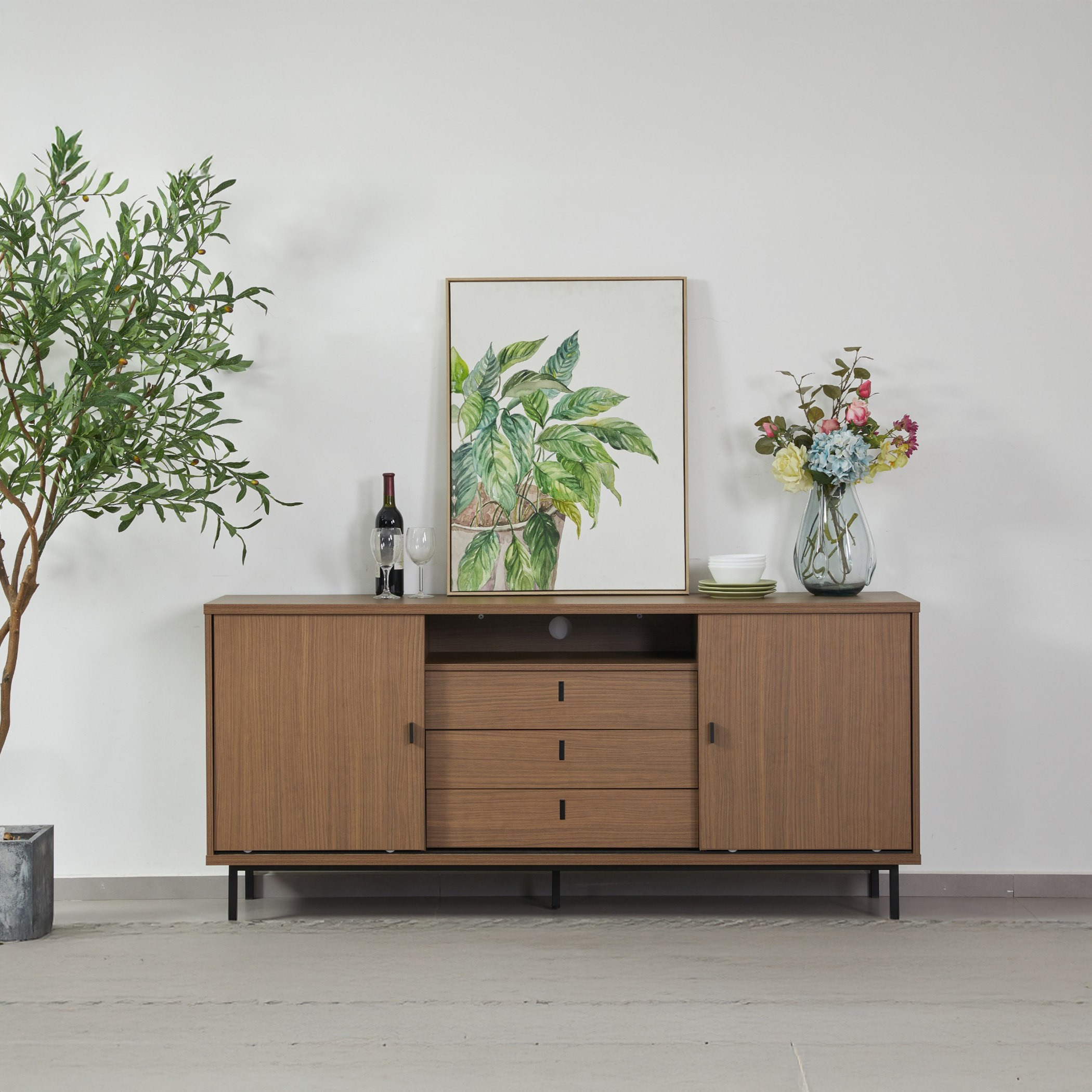 Wilson 2-Sliding Door 3-Drawer Sideboard High TV Stand for TVs up to 70 inches-hbxlivingroom-mediaunitsandstorage-tvunits-image-1