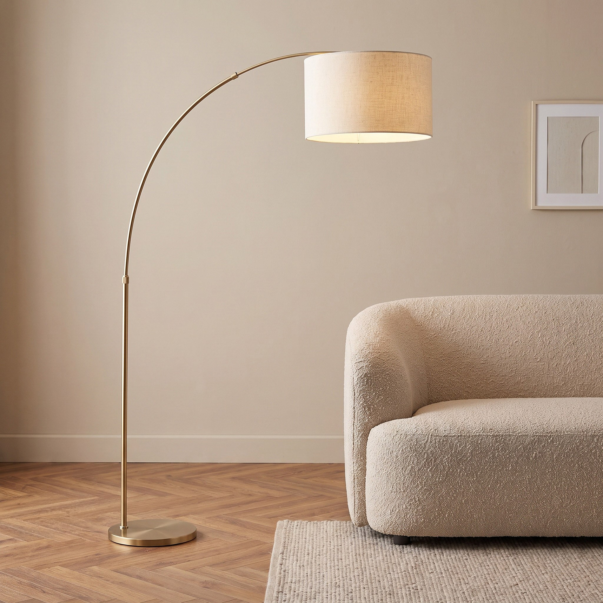 Caylan Metal Arc Floor Lamp Extendable with Linen Shade - 207 cm-hbxlivingroom-lighting-floorlamps-image-1