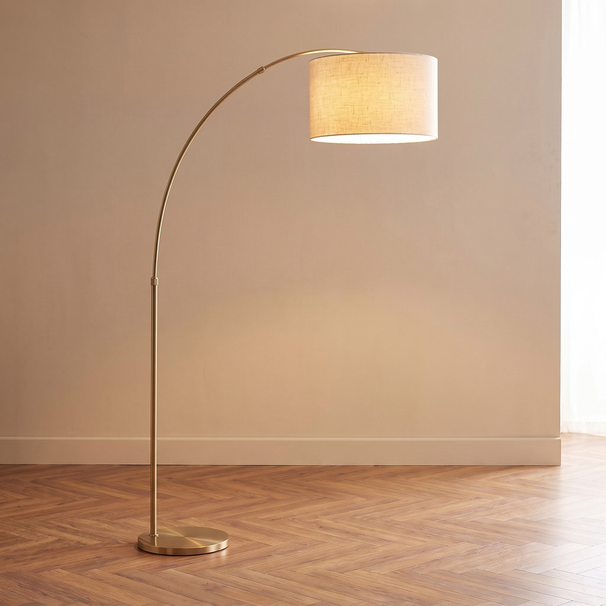 Caylan Metal Arc Floor Lamp Extendable with Linen Shade - 207 cm-hbxlivingroom-lighting-floorlamps-image-2