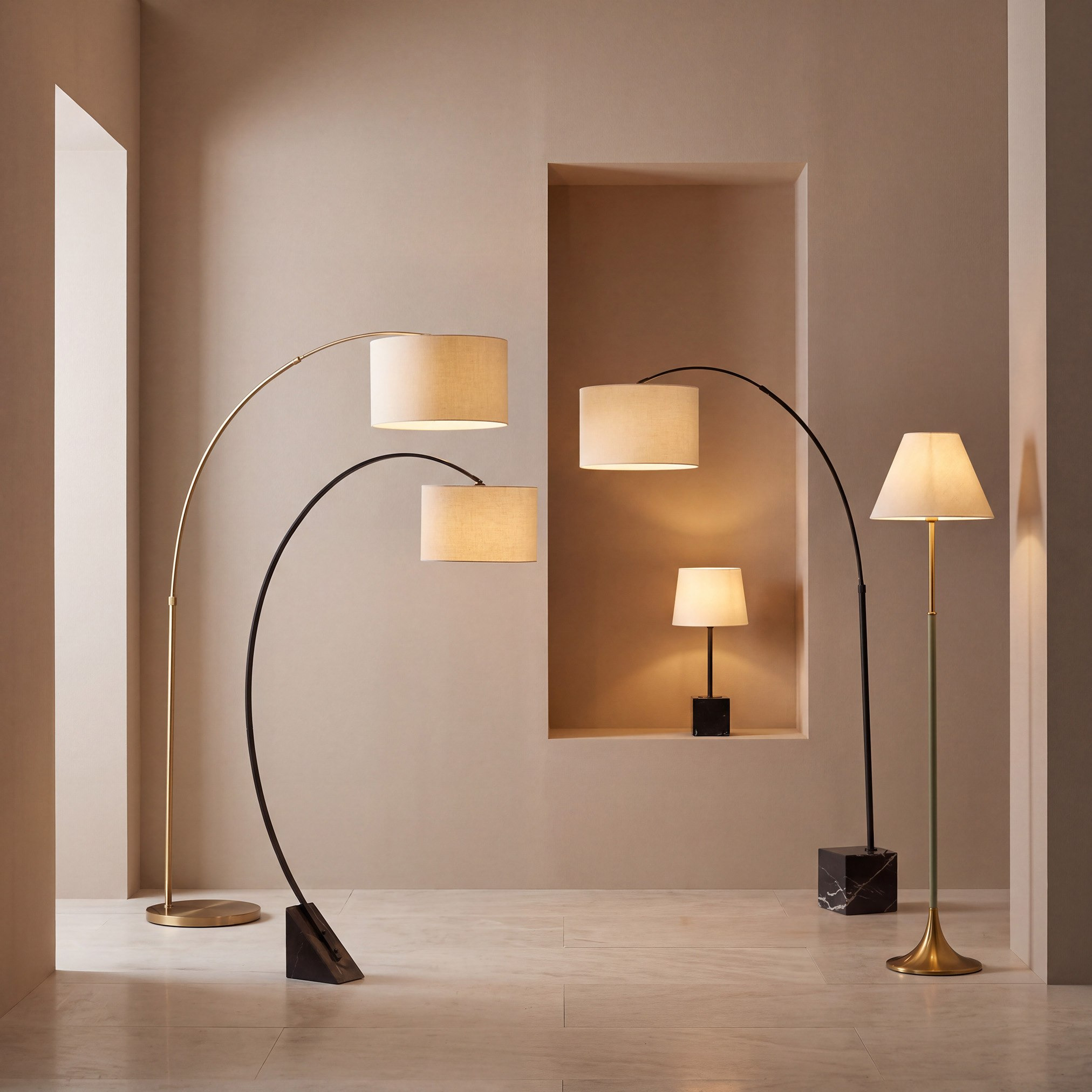 Caylan Metal Arc Floor Lamp Extendable with Marble Cube Base and Linen Shade - 207 cm-hbxlivingroom-lighting-floorlamps-image-8