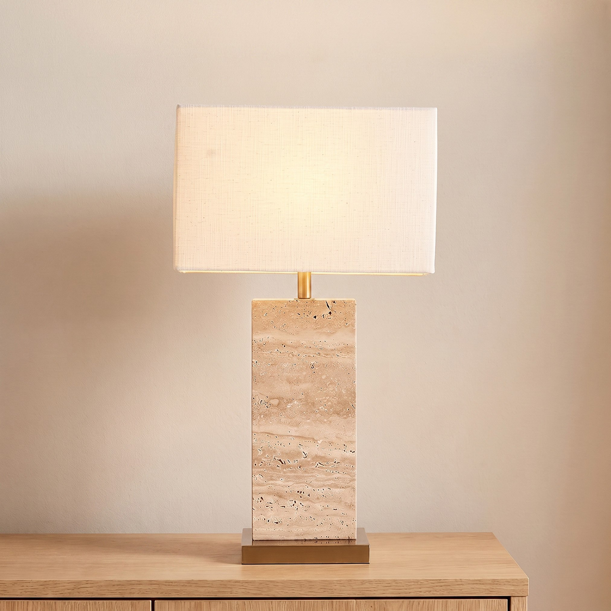 Caylan Travertine Table Lamp with Metal Base and Linen Shade - 64 cm-hbxlivingroom-lighting-tablelamps-image-2