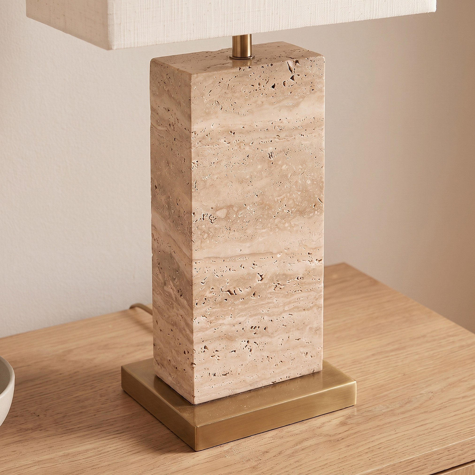 Caylan Travertine Table Lamp with Metal Base and Linen Shade - 64 cm-hbxlivingroom-lighting-tablelamps-image-4