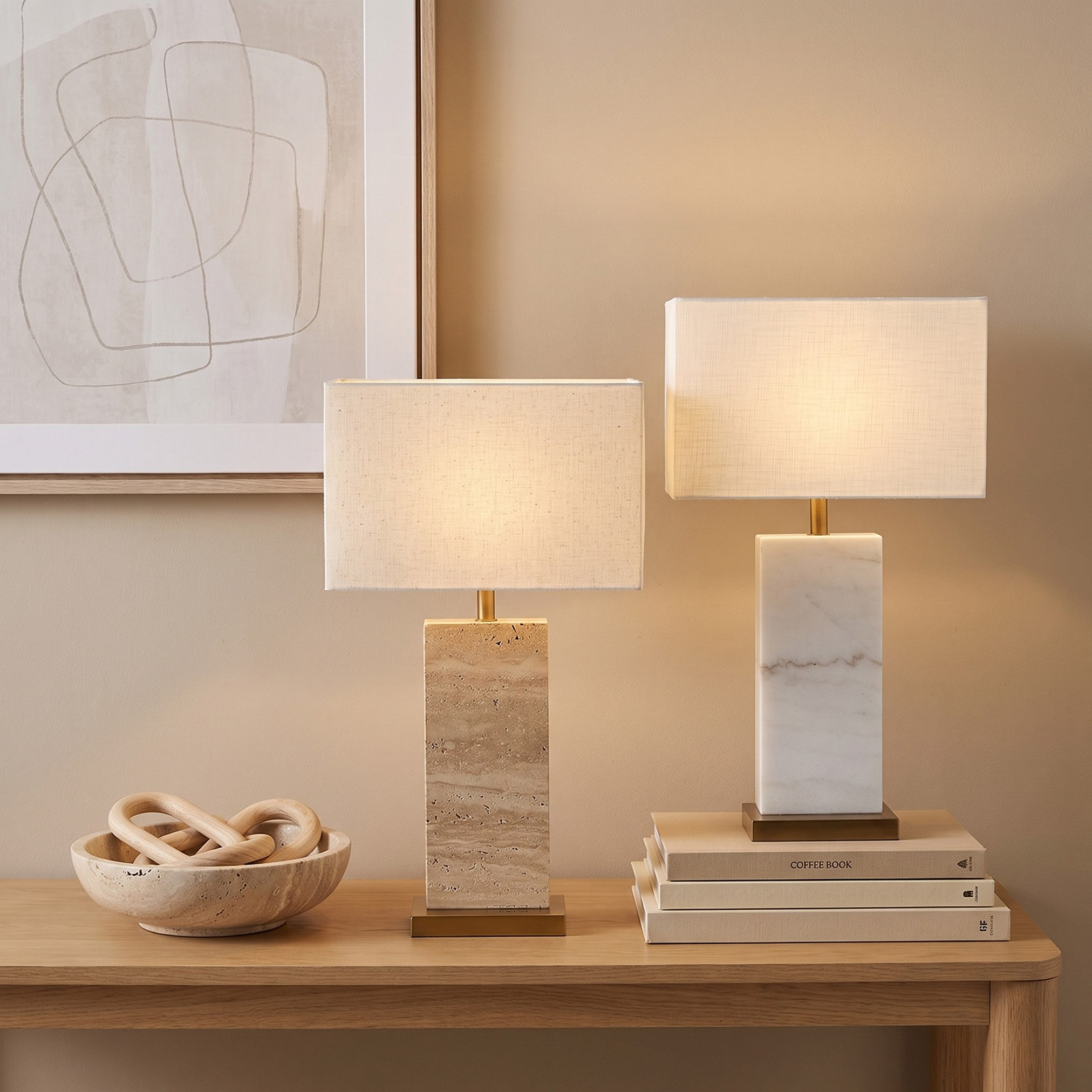 Caylan Travertine Table Lamp with Metal Base and Linen Shade - 64 cm-hbxlivingroom-lighting-tablelamps-image-5