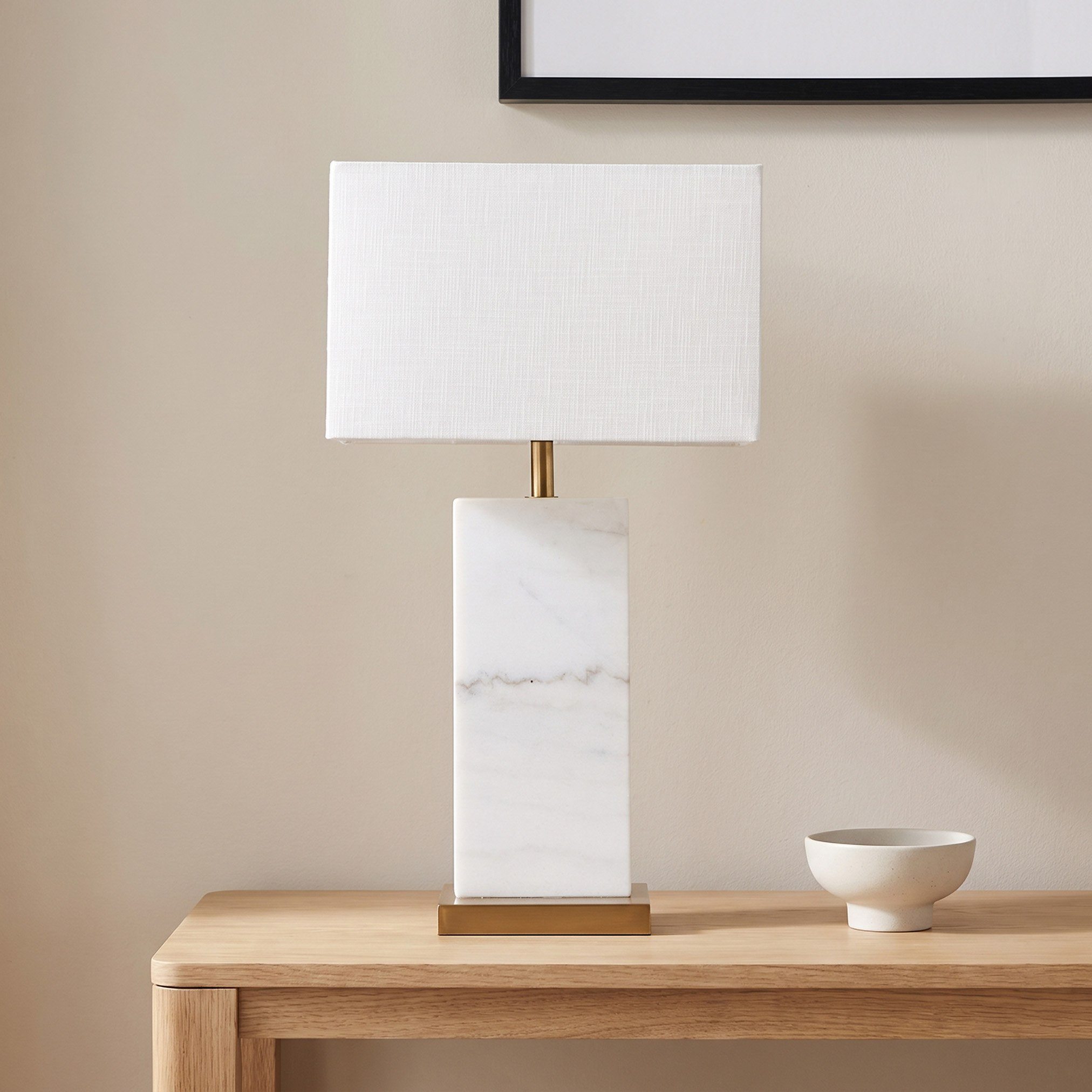 Caylan Marble Table Lamp with Metal Base and Linen Shade - 64 cm-hbxlivingroom-lighting-tablelamps-image-1