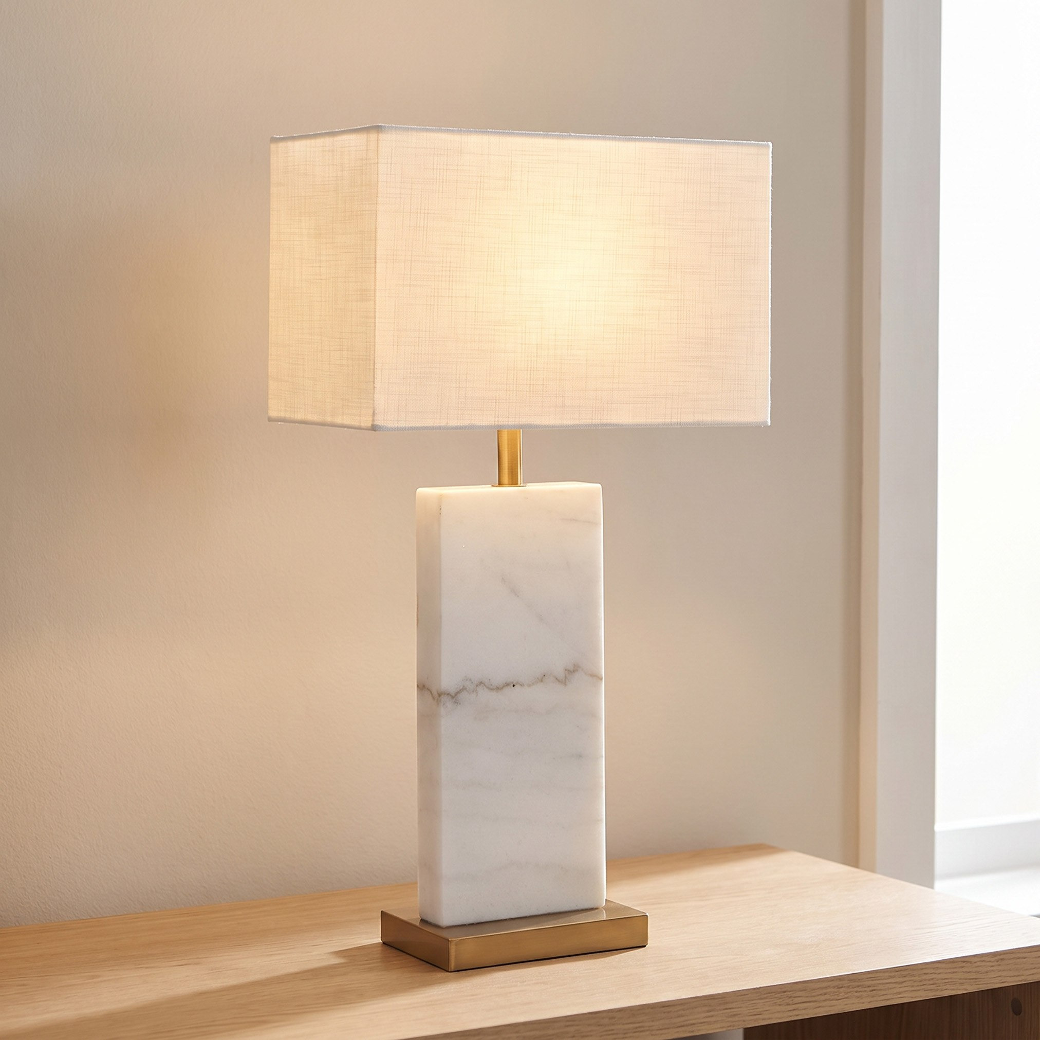 Caylan Marble Table Lamp with Metal Base and Linen Shade - 64 cm-hbxlivingroom-lighting-tablelamps-image-2