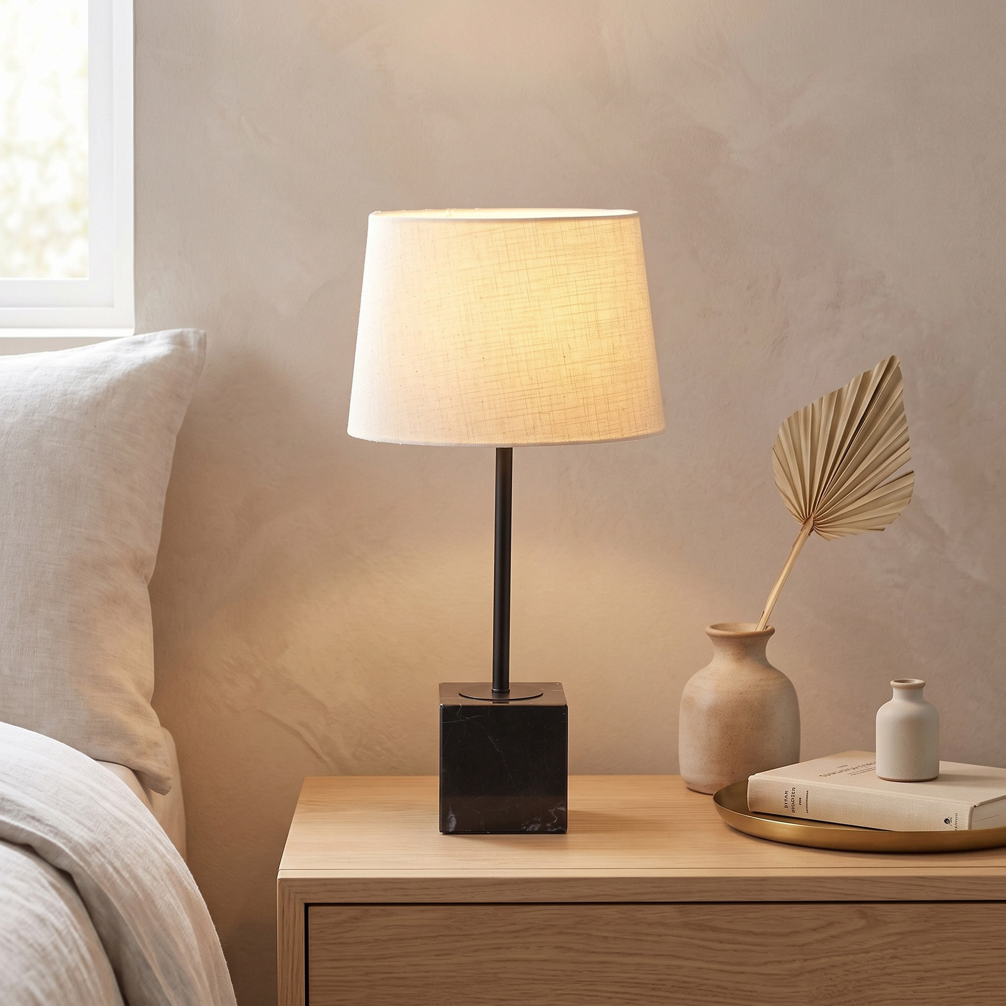 مصباح طاولة رخام وغطاء كتان من كايلان - 30 × 58 سم-hbxlivingroom-lighting-tablelamps-image-5