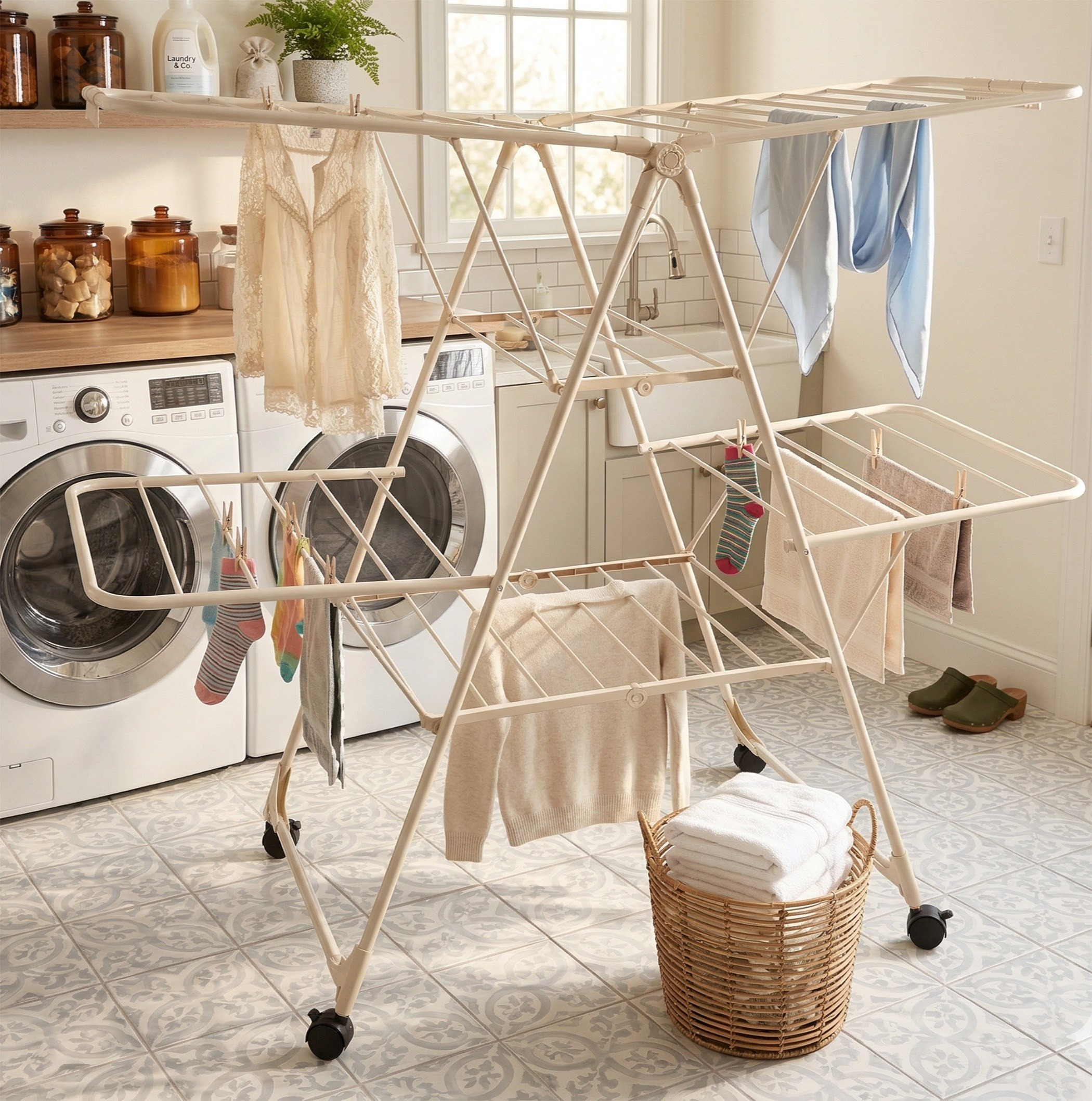 Ethan Clothes Drying Stand with Wheels - 131x61x157 cm-hbxhomeware-bathandlaundry-clothesdryingracks-image-1