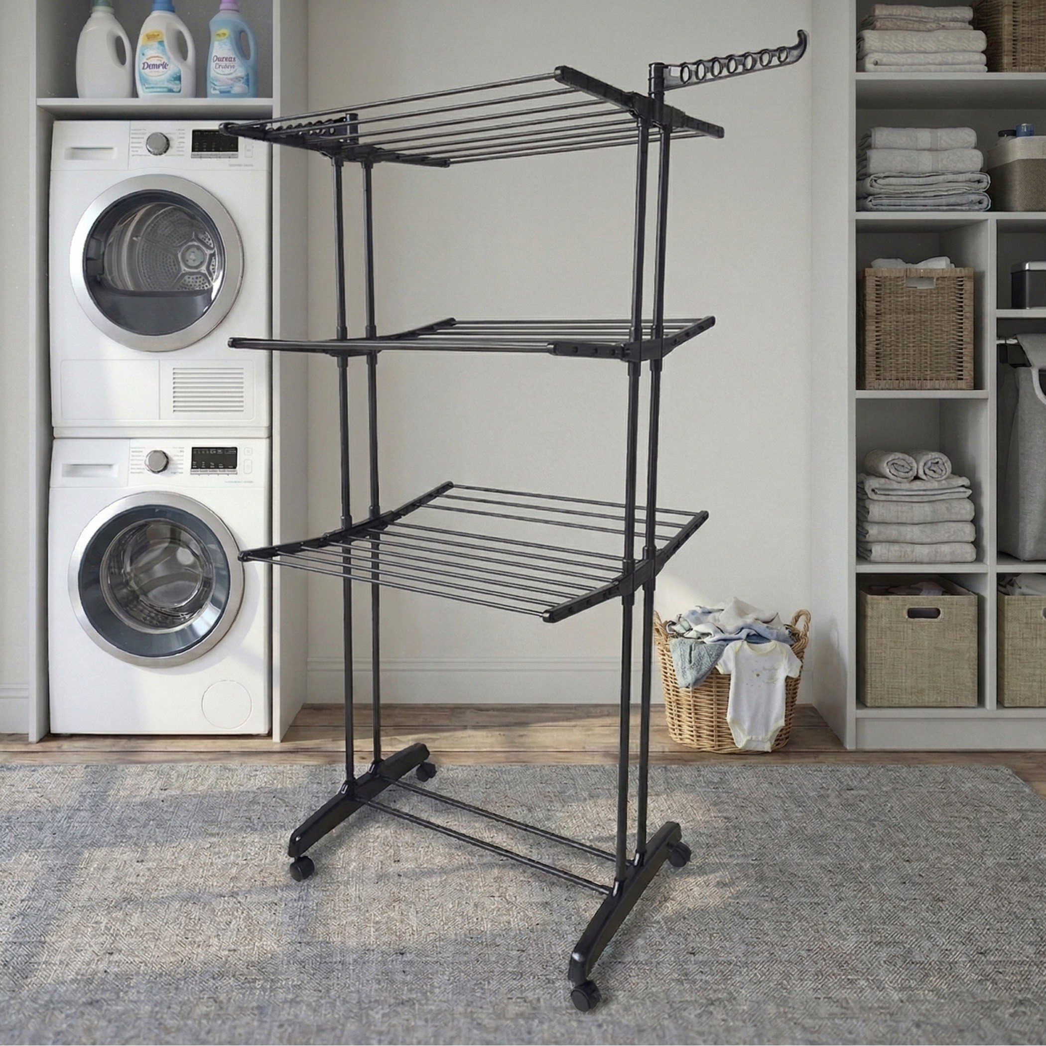 Luke 3-Tier Clothes Drying Stand with Wheels - 179x64x76 cm-hbxhomeware-bathandlaundry-clothesdryingracks-image-1