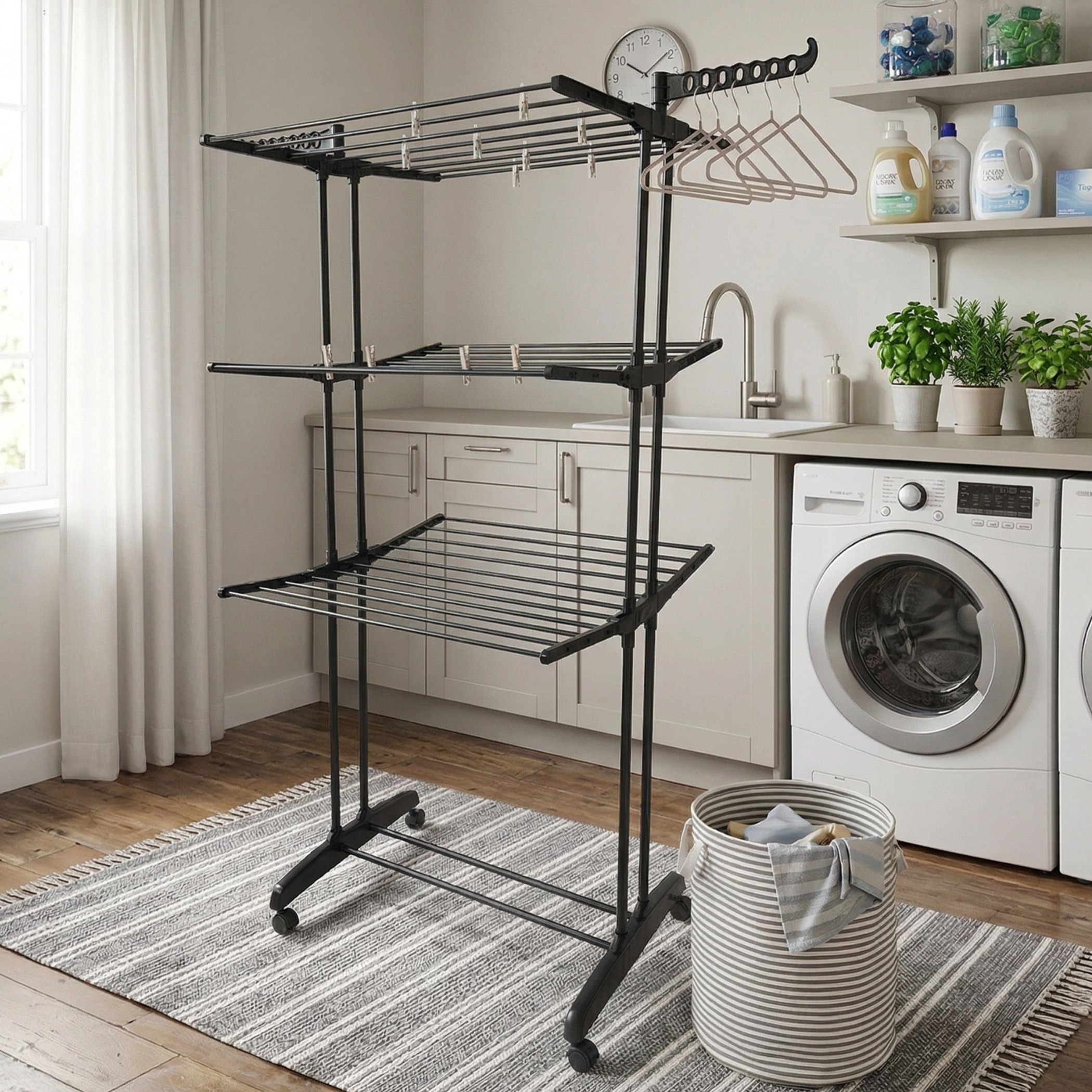 Luke 3-Tier Clothes Drying Stand with Wheels - 179x64x76 cm-hbxhomeware-bathandlaundry-clothesdryingracks-image-2