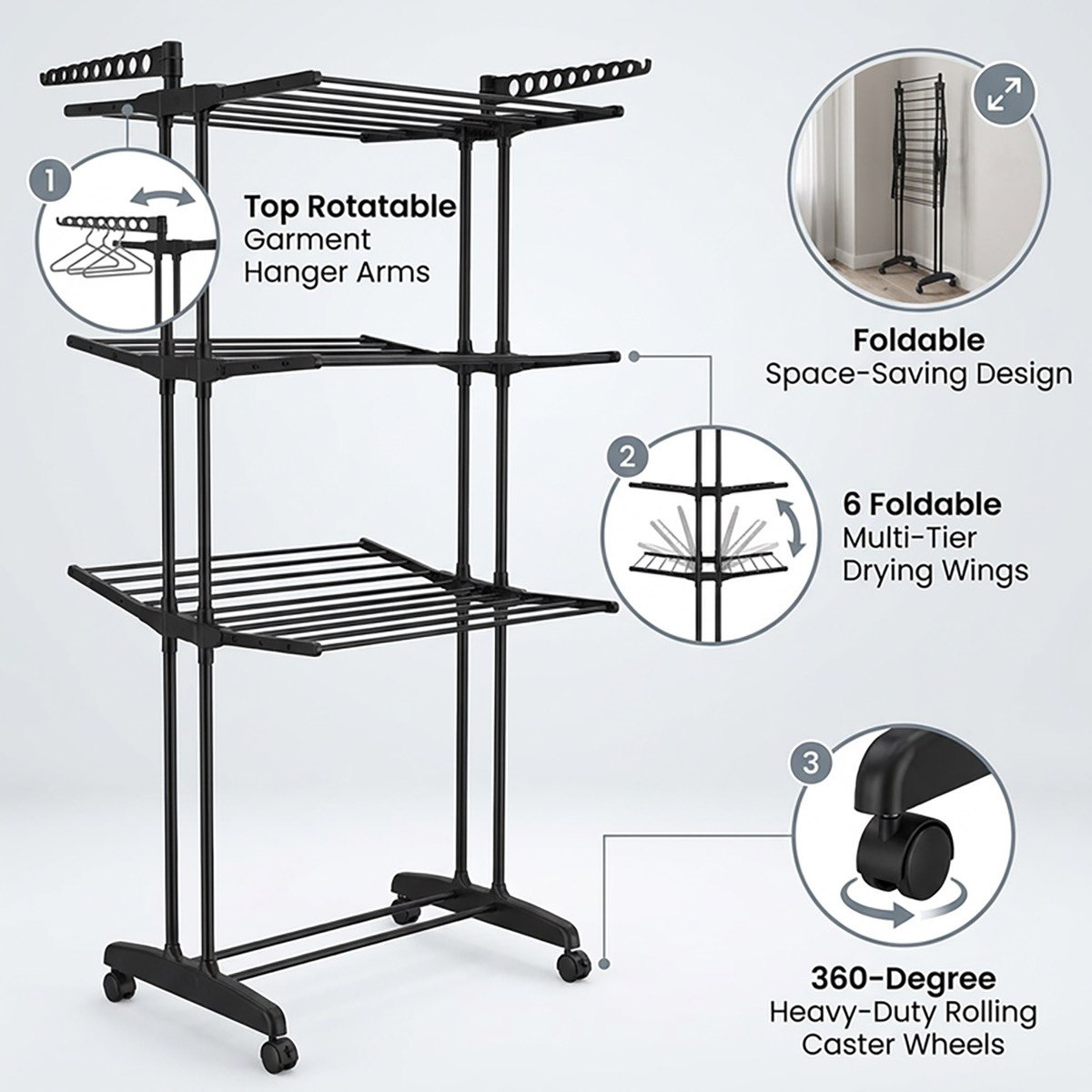 منشر غسيل بـ3 طوابق وعجلات من لوك - 179x64x76 سم-hbxhomeware-bathandlaundry-clothesdryingracks-image-6