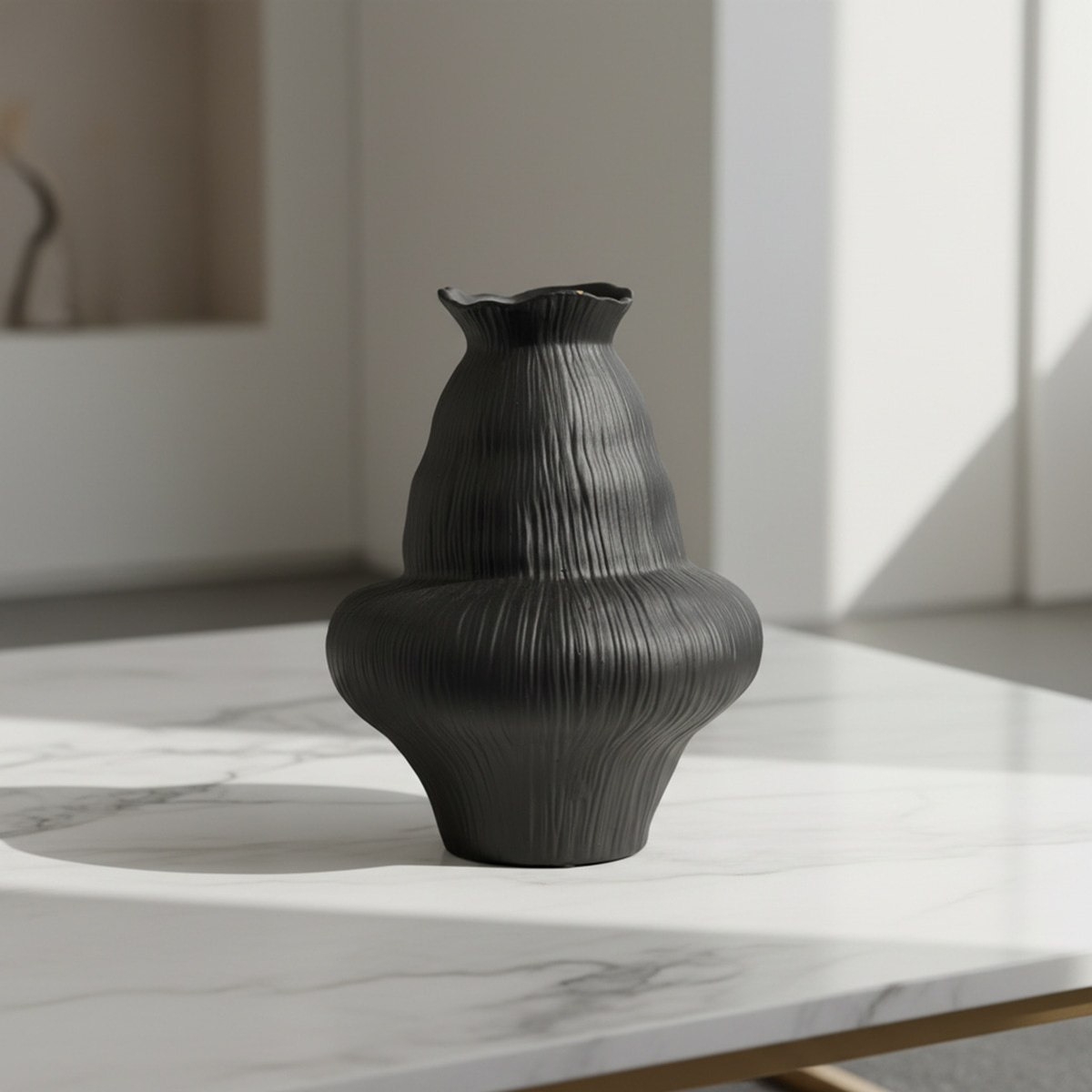 Sansa Truffle Decorative Ceramic Textured Vase - 19x19x24.3 cm-hbxbedroom-decorandaccessories-vases-image-1