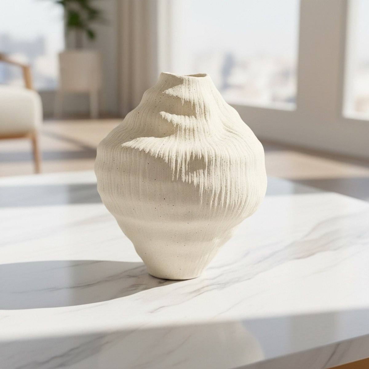 Sansa Truffle Decorative Ceramic Textured Vase - 20x20x22.5 cm-hbxbedroom-decorandaccessories-vases-image-1