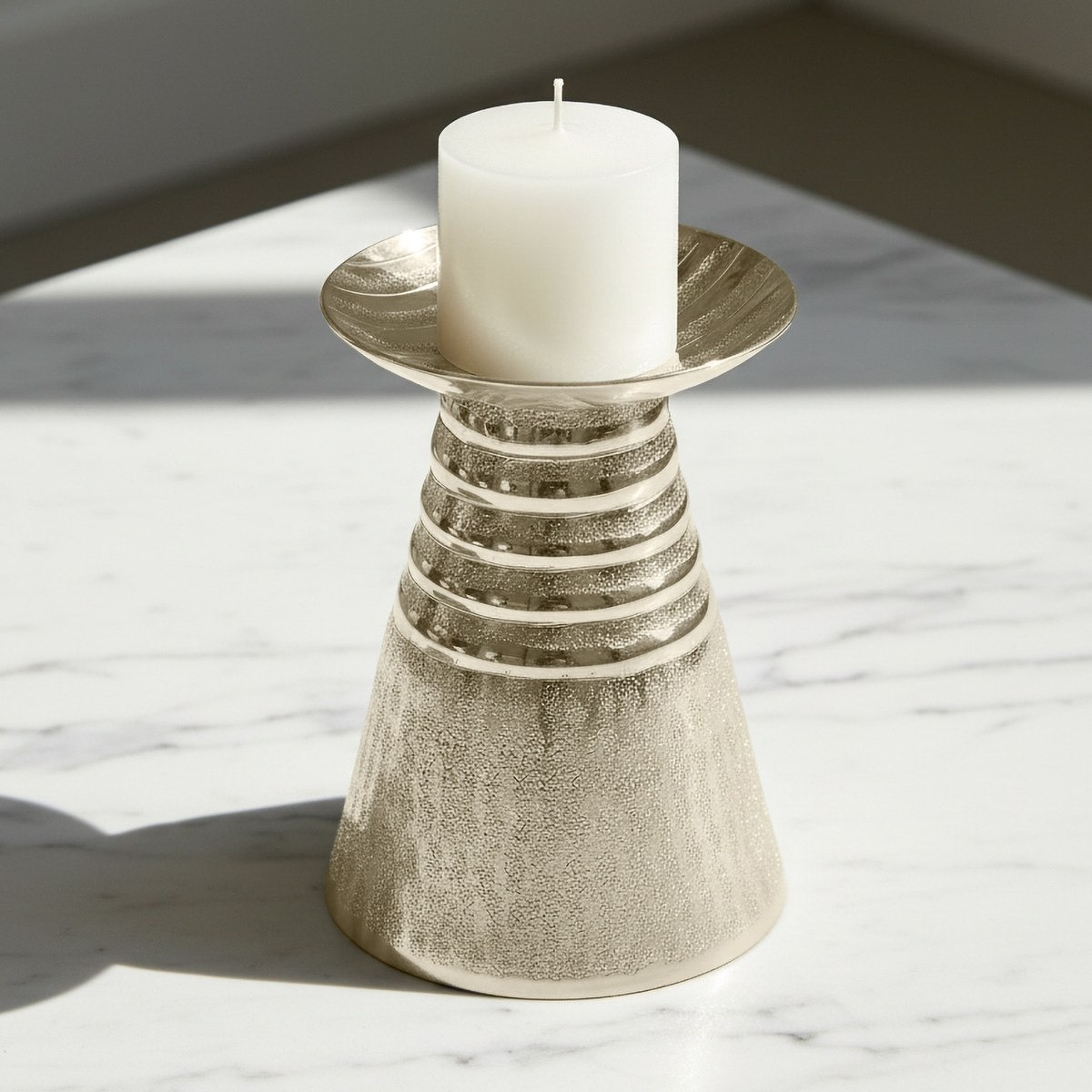 Aurum Ausie Elan Decorative Pillar Candleholder - 13.5x13.5x17 cm-hbxlivingroom-decorandaccessories-candleholders-image-1
