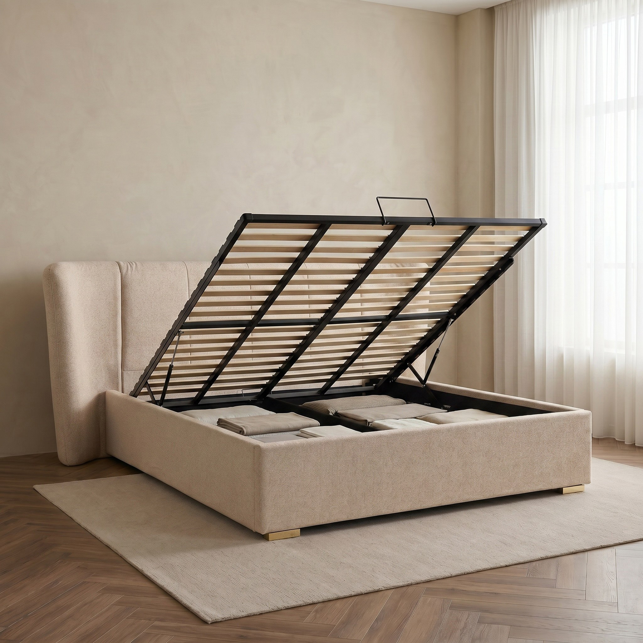 Marwell Heiden Upholstered Hydraulic Storage King Bed - 180x200 cm-hbxfurniture-bedsandbedsets-beds-king-image-3