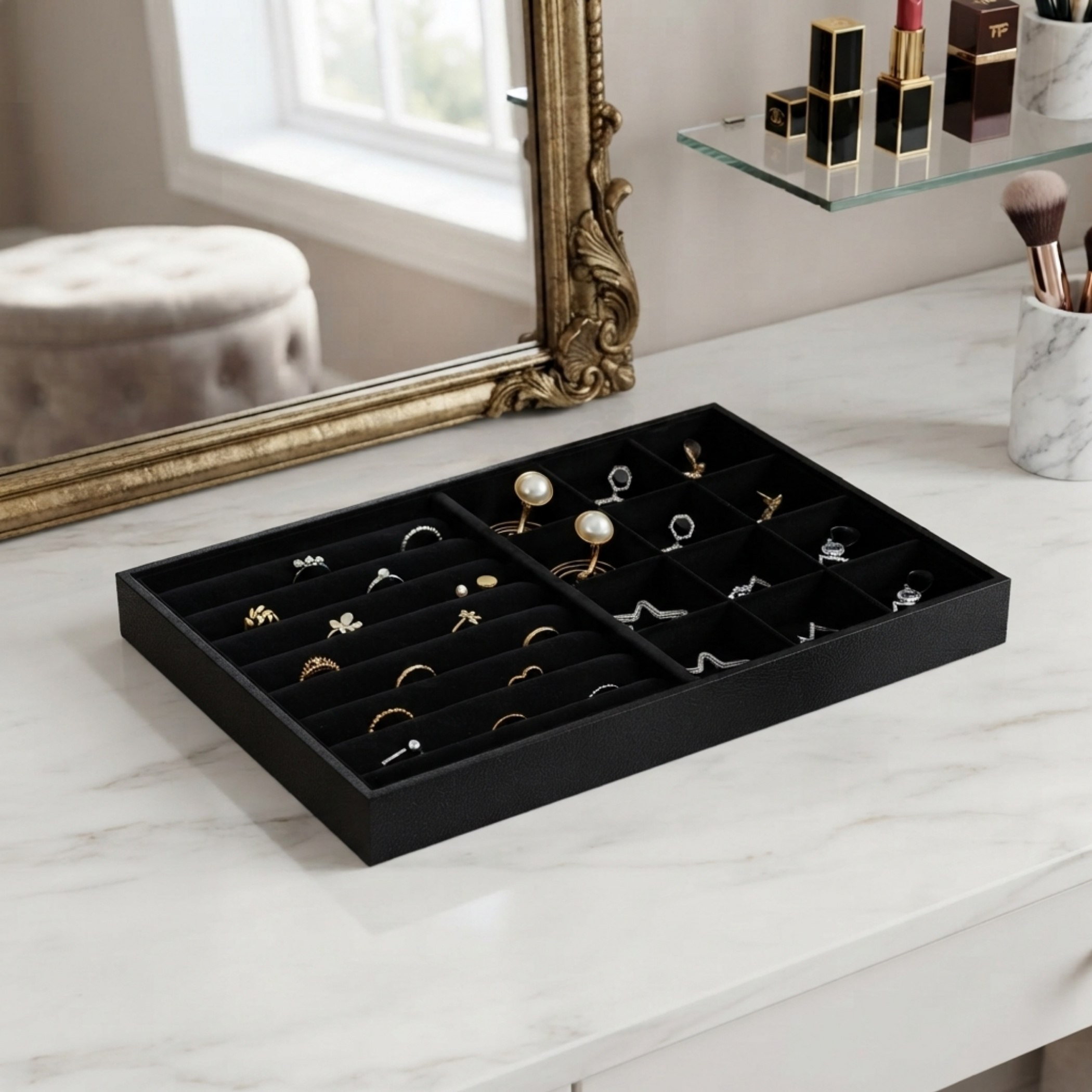Draco 13-Compartment Jewellery Tray Plus Ring Holder - 35x24x3 cm-hbxbedroom-bedroomaccessories-jewelleryboxesandholders-image-1