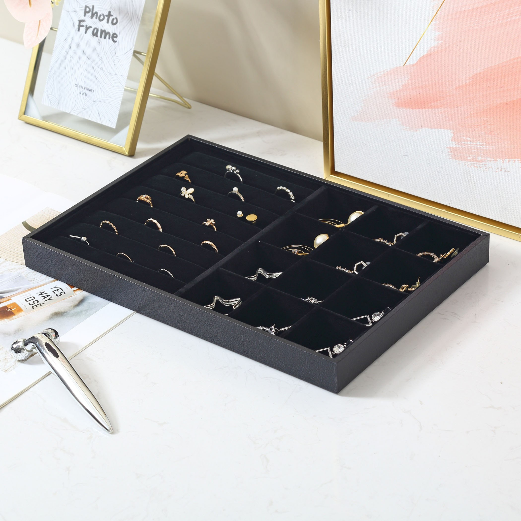 Draco 13-Compartment Jewellery Tray Plus Ring Holder - 35x24x3 cm-hbxbedroom-bedroomaccessories-jewelleryboxesandholders-image-2