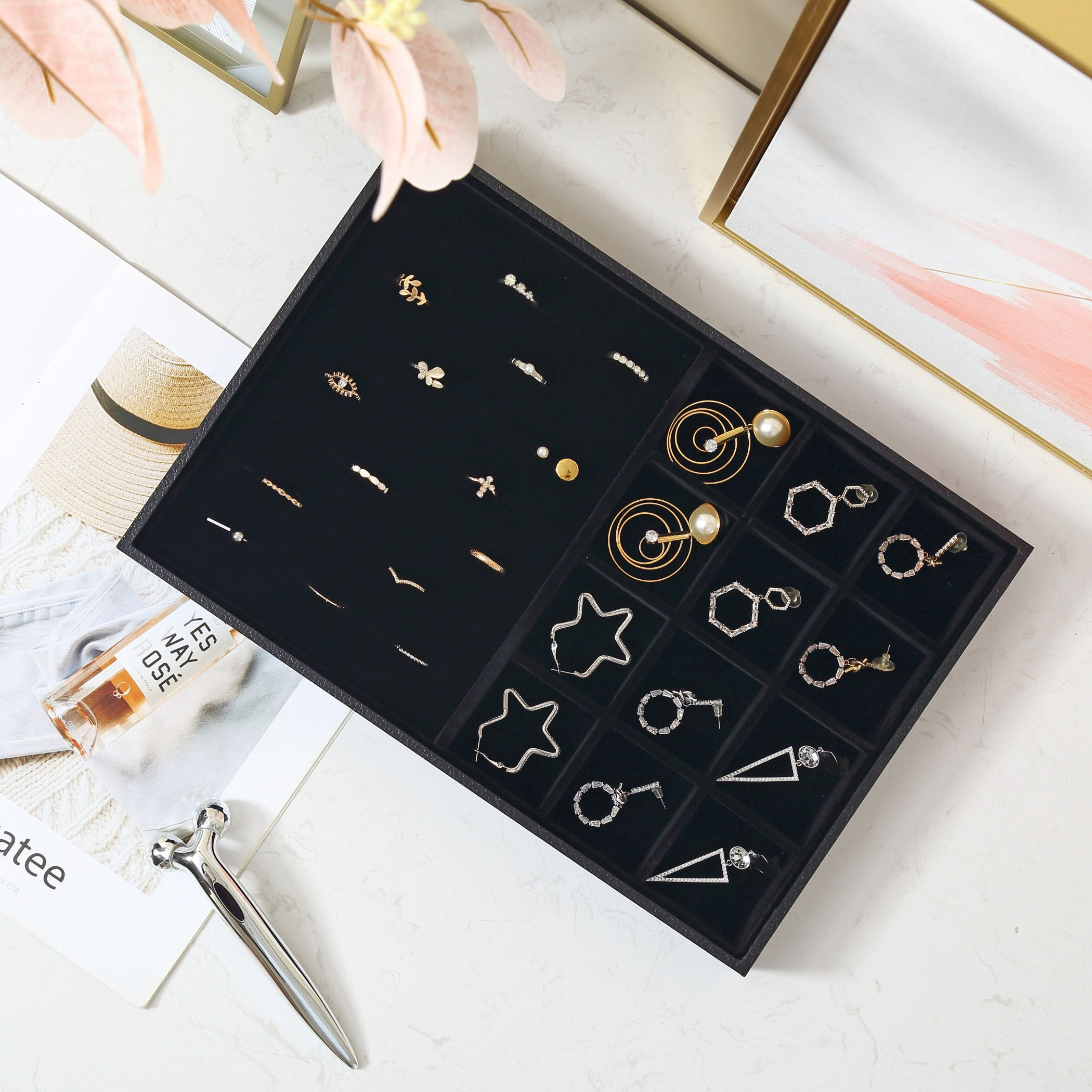 Draco 13-Compartment Jewellery Tray Plus Ring Holder - 35x24x3 cm-hbxbedroom-bedroomaccessories-jewelleryboxesandholders-image-3
