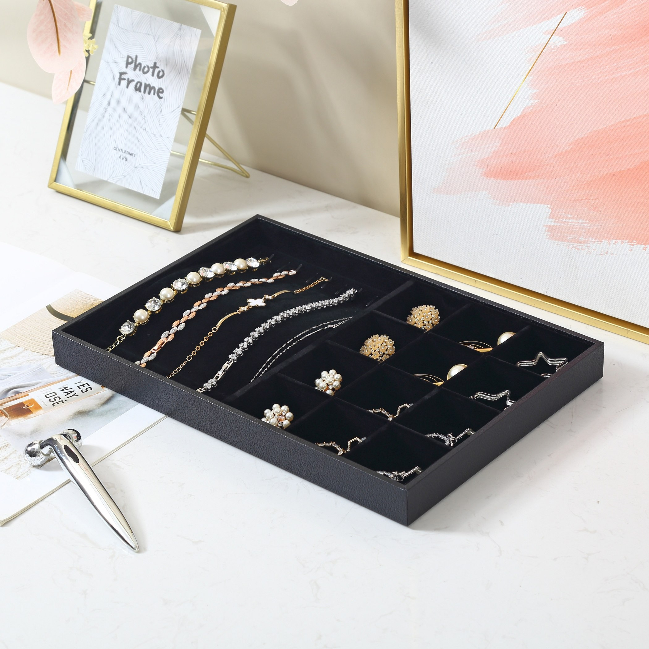 Draco 13-Compartment Jewellery Tray Plus Necklace Holder - 35x24x3 cm-hbxbedroom-bedroomaccessories-jewelleryboxesandholders-image-1