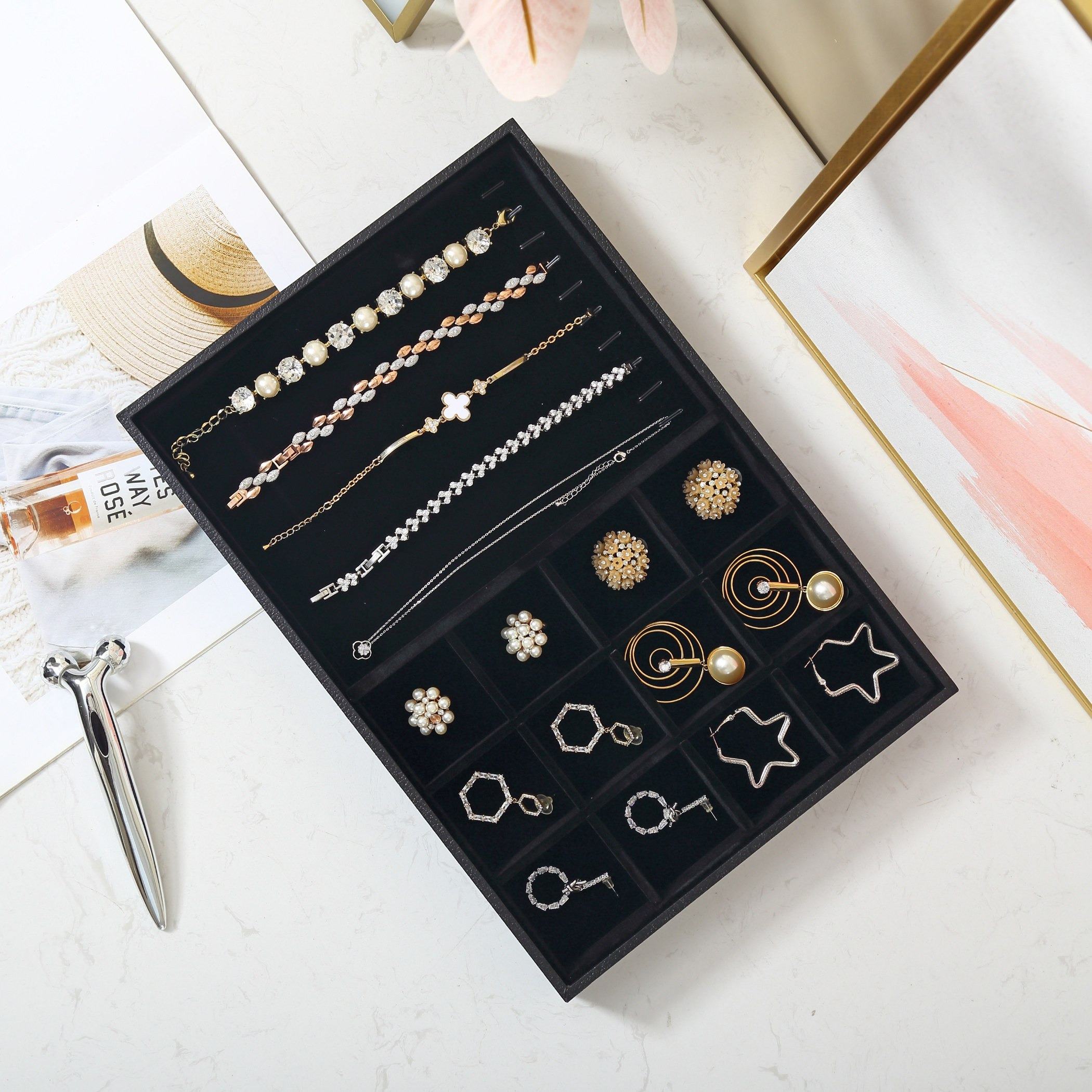 Draco 13-Compartment Jewellery Tray Plus Necklace Holder - 35x24x3 cm-hbxbedroom-bedroomaccessories-jewelleryboxesandholders-image-2