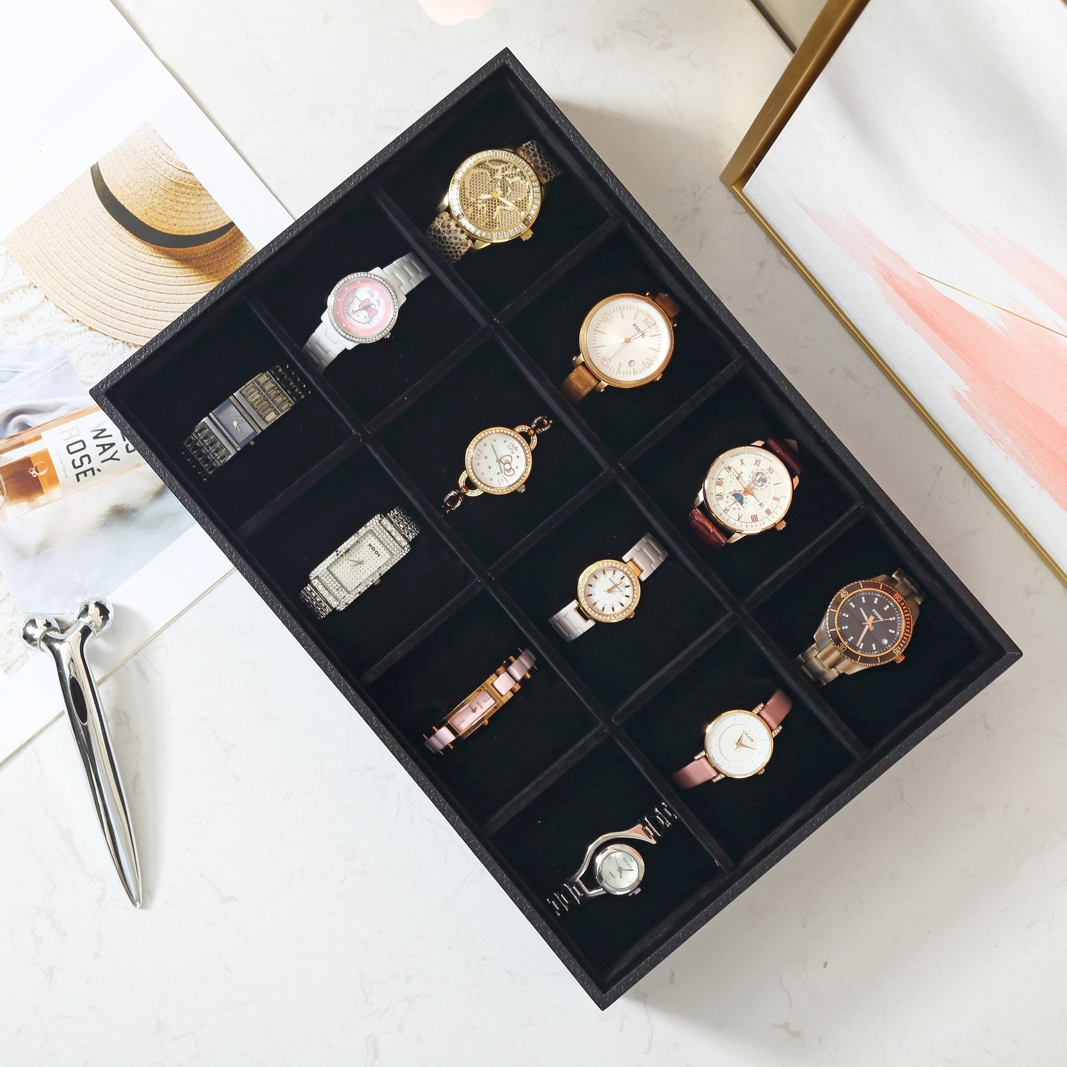 Draco 12-Compartment Watch Tray - 35x24x6.5 cm-hbxbedroom-bedroomaccessories-jewelleryboxesandholders-image-2