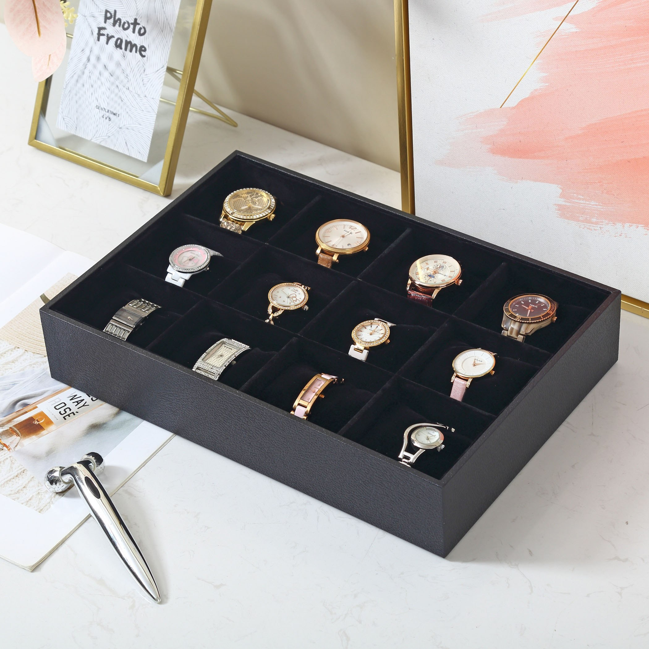 Draco 12-Compartment Watch Tray - 35x24x6.5 cm-hbxbedroom-bedroomaccessories-jewelleryboxesandholders-image-3