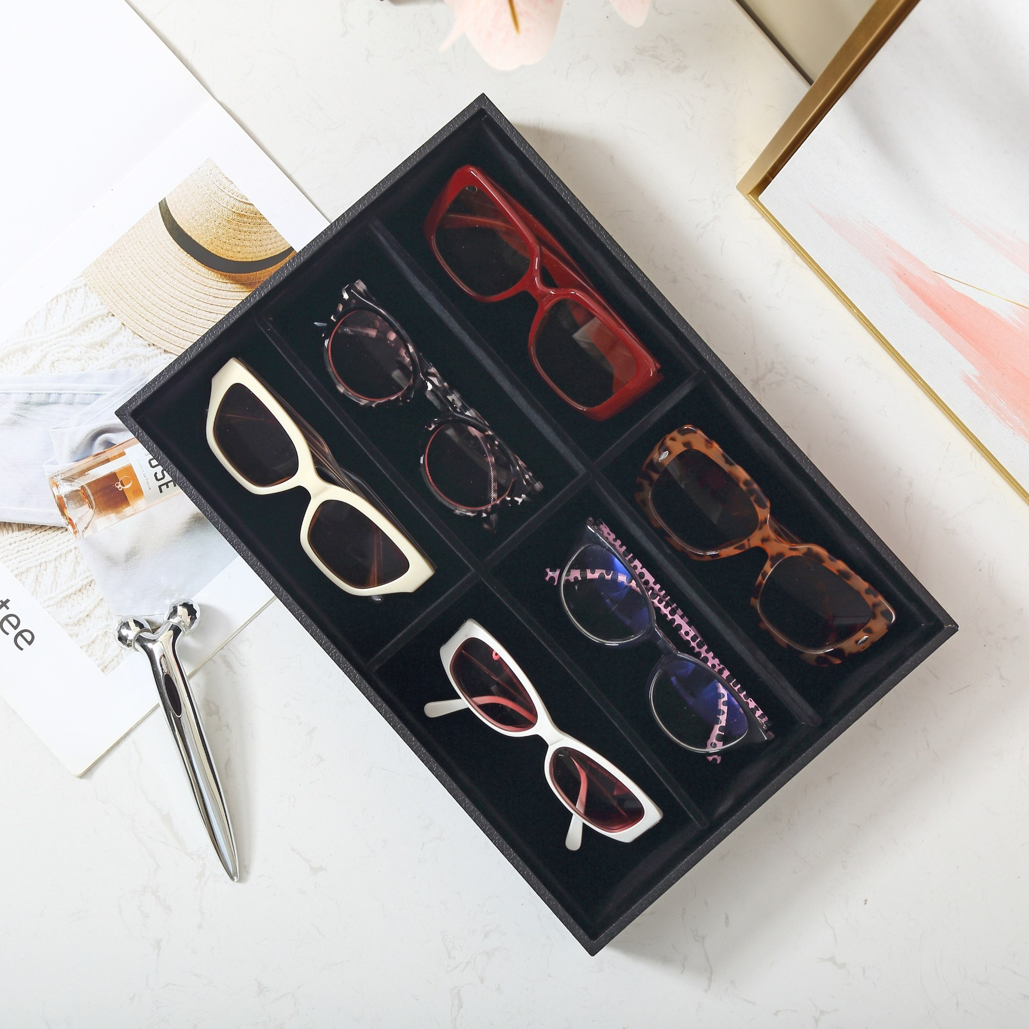 Draco 6-Compartment Glasses Tray - 35x24x4.5 cm-hbxbedroom-bedroomaccessories-jewelleryboxesandholders-image-2