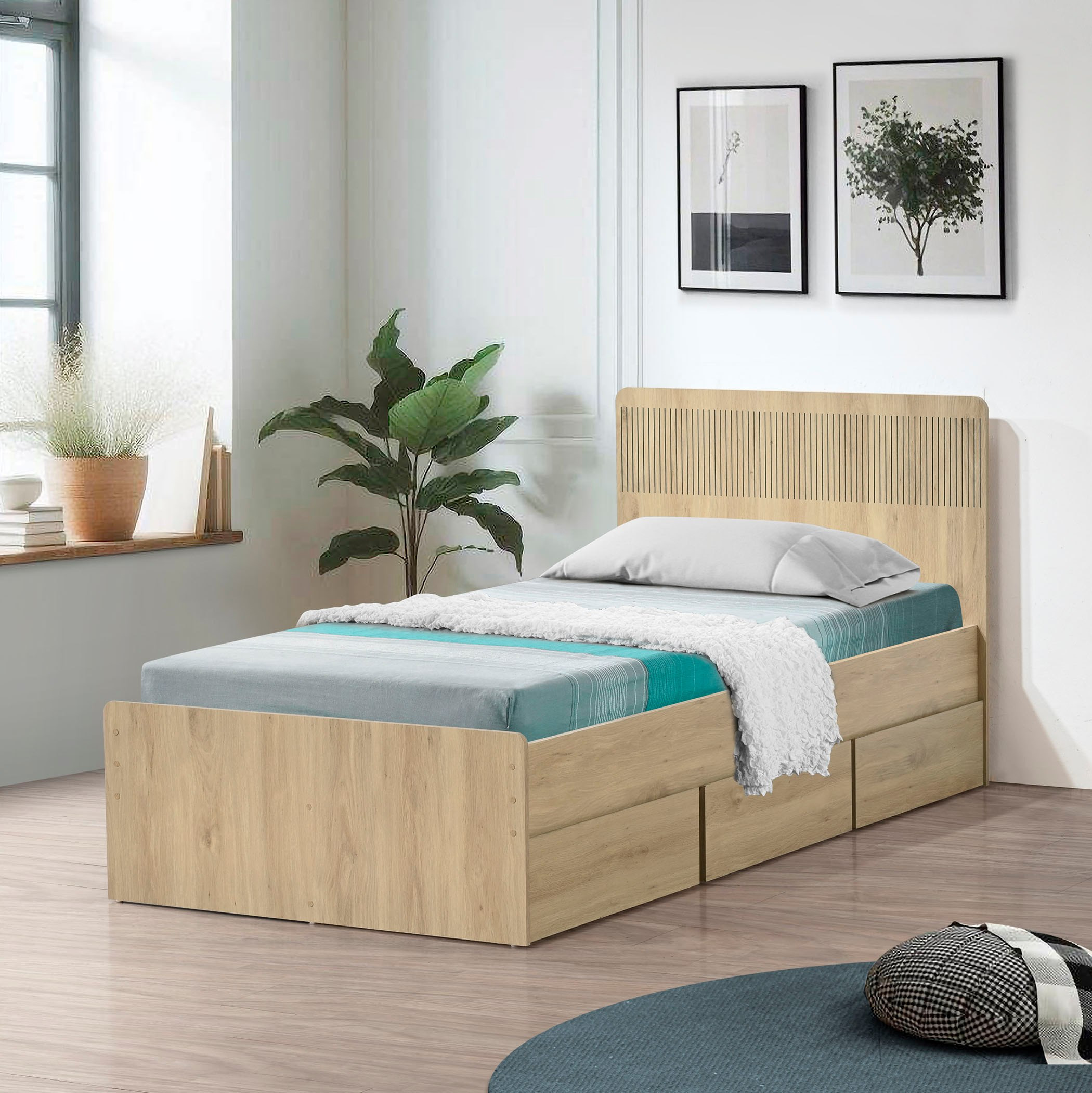 Movo Lasero Single Bed with 3 Drawers - 90x200 cm-hbxfurniture-bedsandbedsets-beds-single-image-2