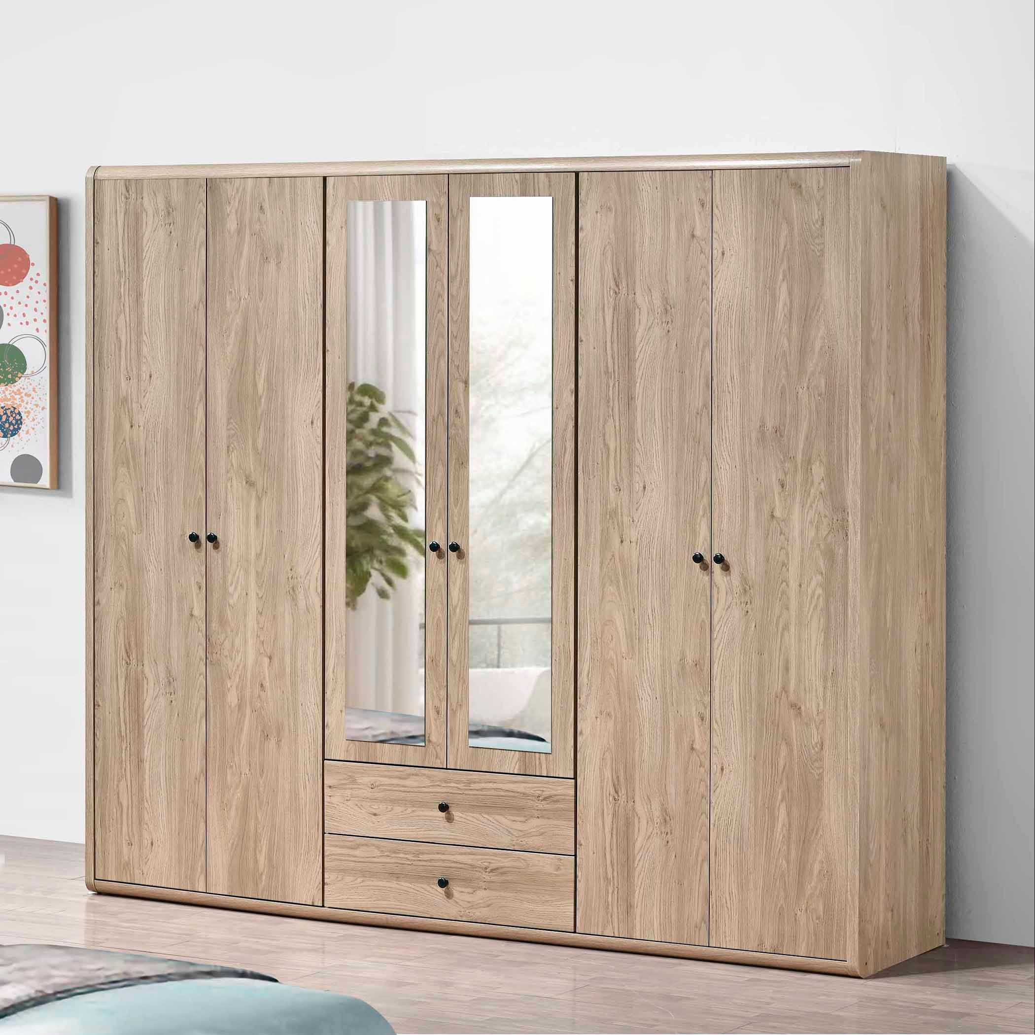 Movo Omega 6-Door Wardrobe with 2 Drawers and Mirrors-hbxfurniture-wardrobes-image-1