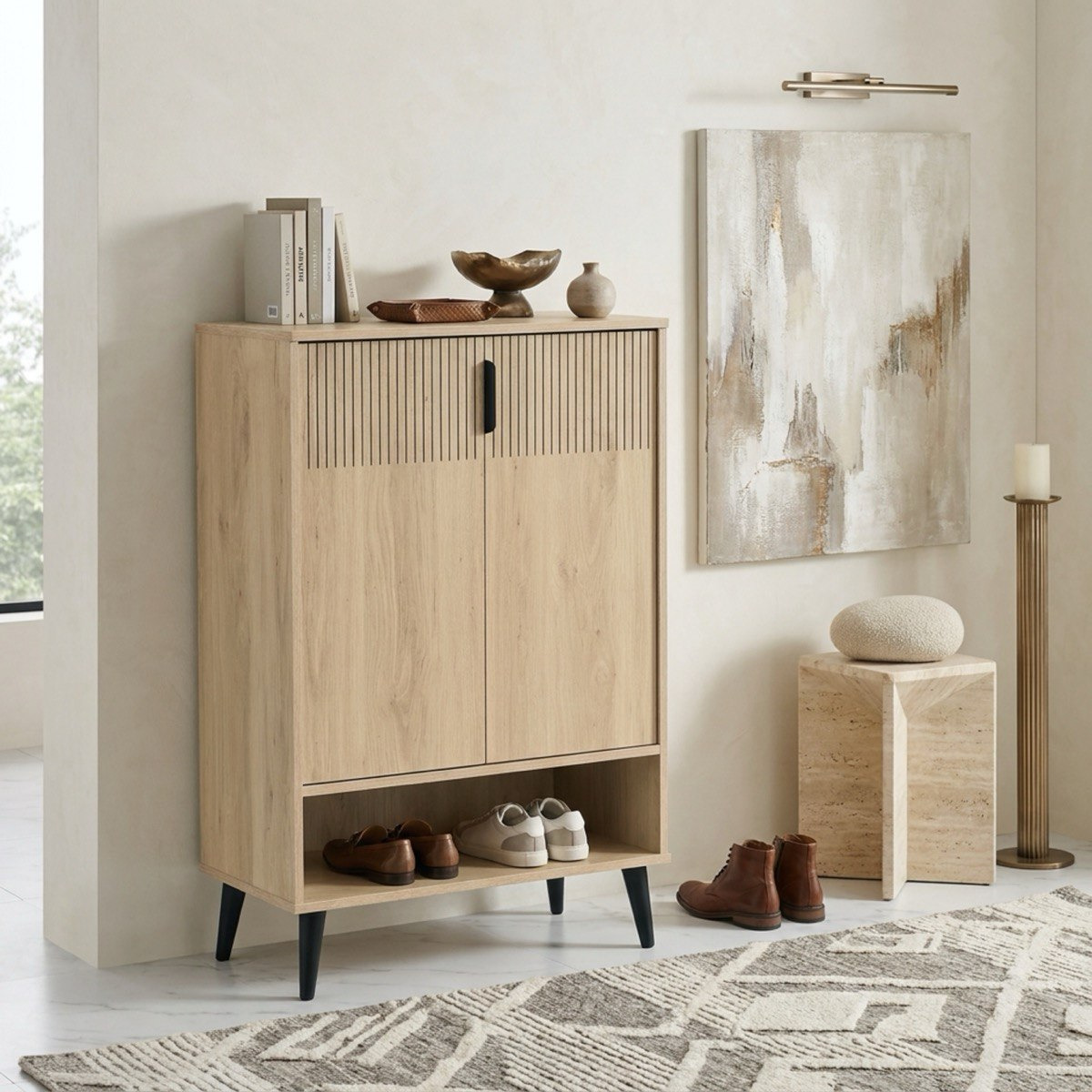 Movo Lasero 15-Pair Shoe Cabinet with 2 Doors and Open Shelf-hbxbedroom-shoecabinetsandracks-image-2