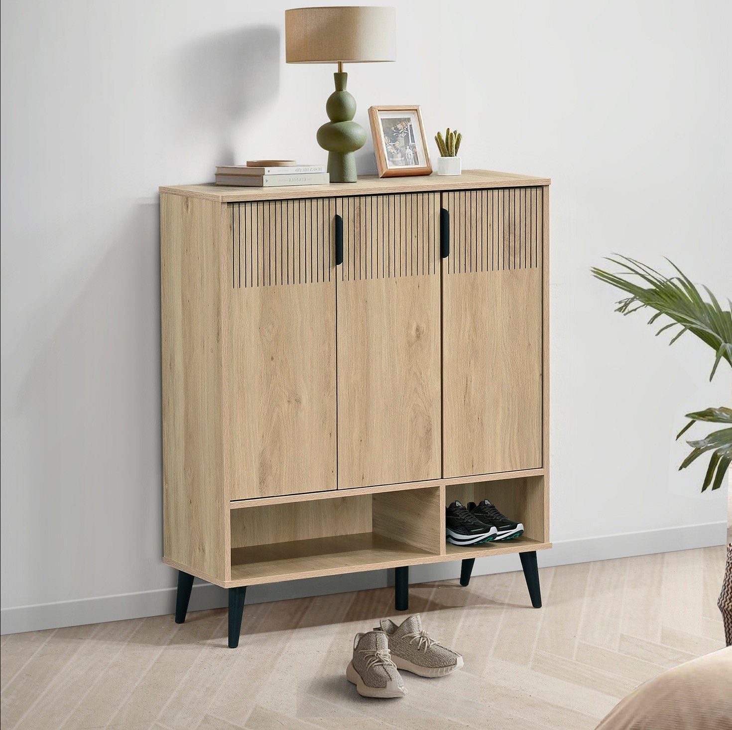 Movo Lasero 20-Pair Shoe Cabinet with 3 Doors and Open Shelf