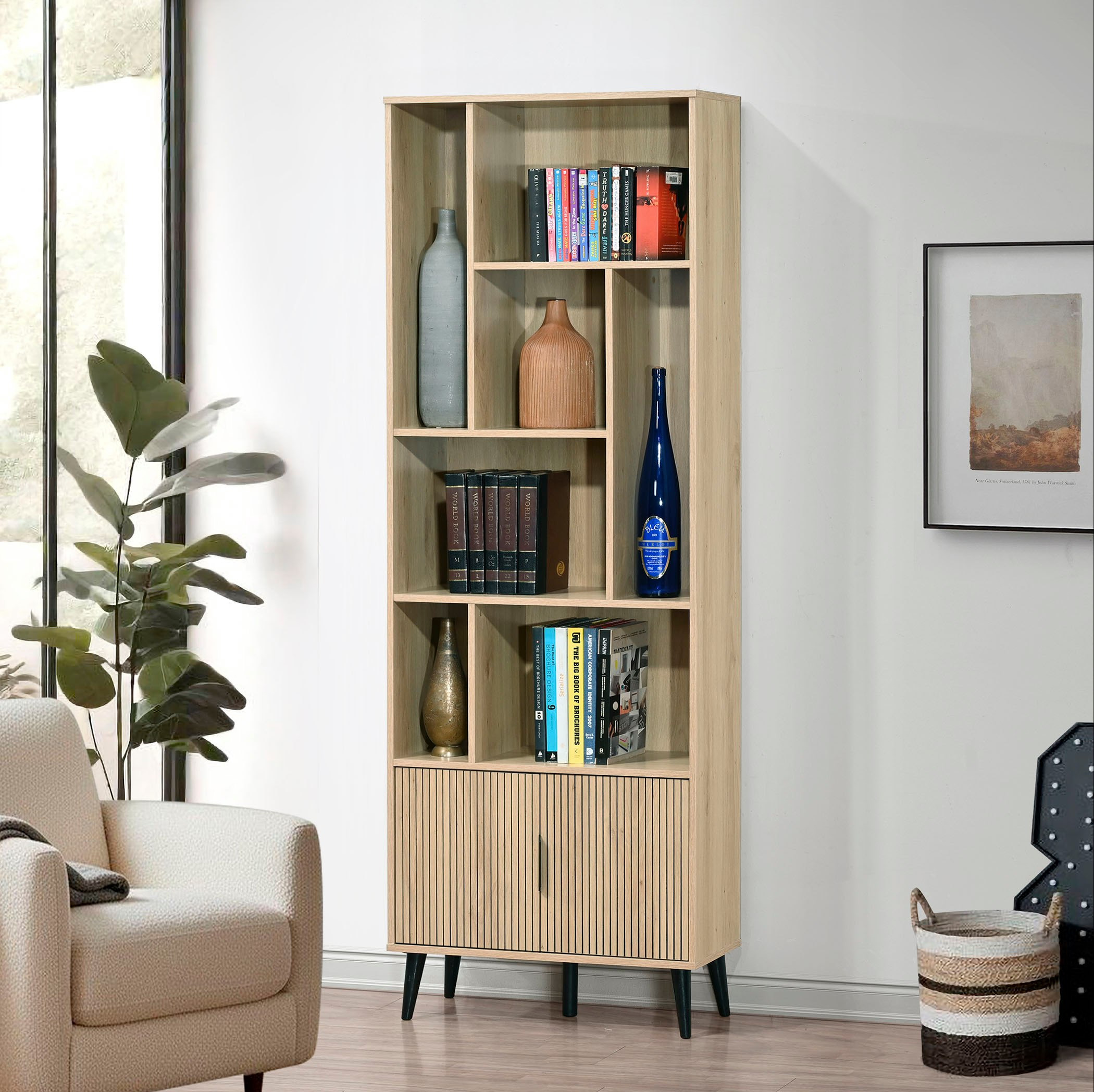 Movo Lasero 2-Door Tall Bookcase with Shelves
