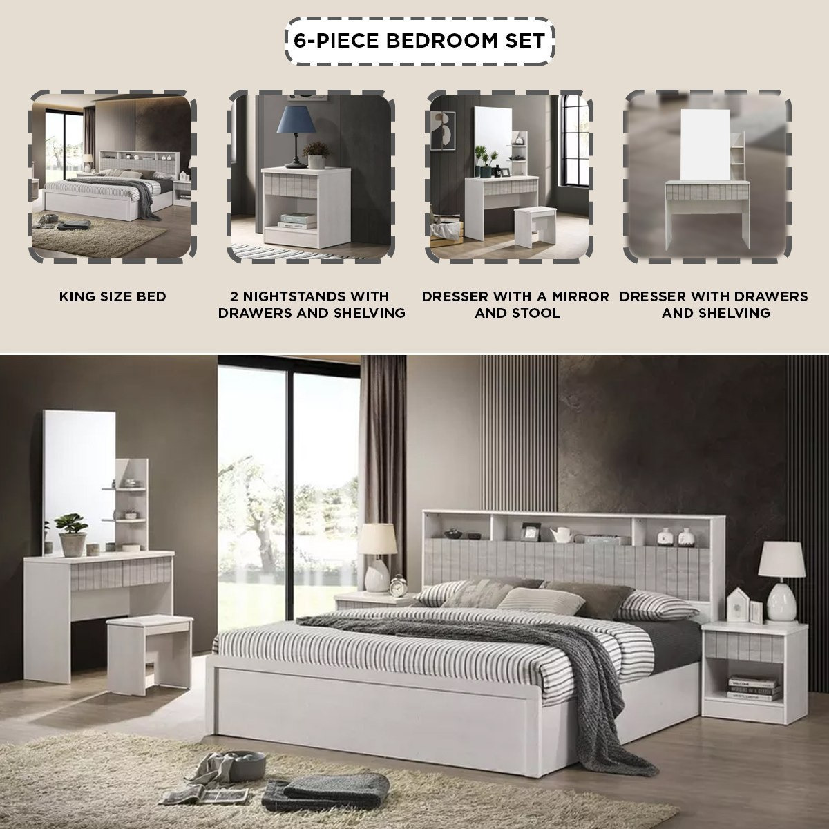 Liverpool 6-Piece King Smart Bedroom Set - 180x200 cm-hbxbedroom-bedsandbedsets-bedroomsets-king-image-16