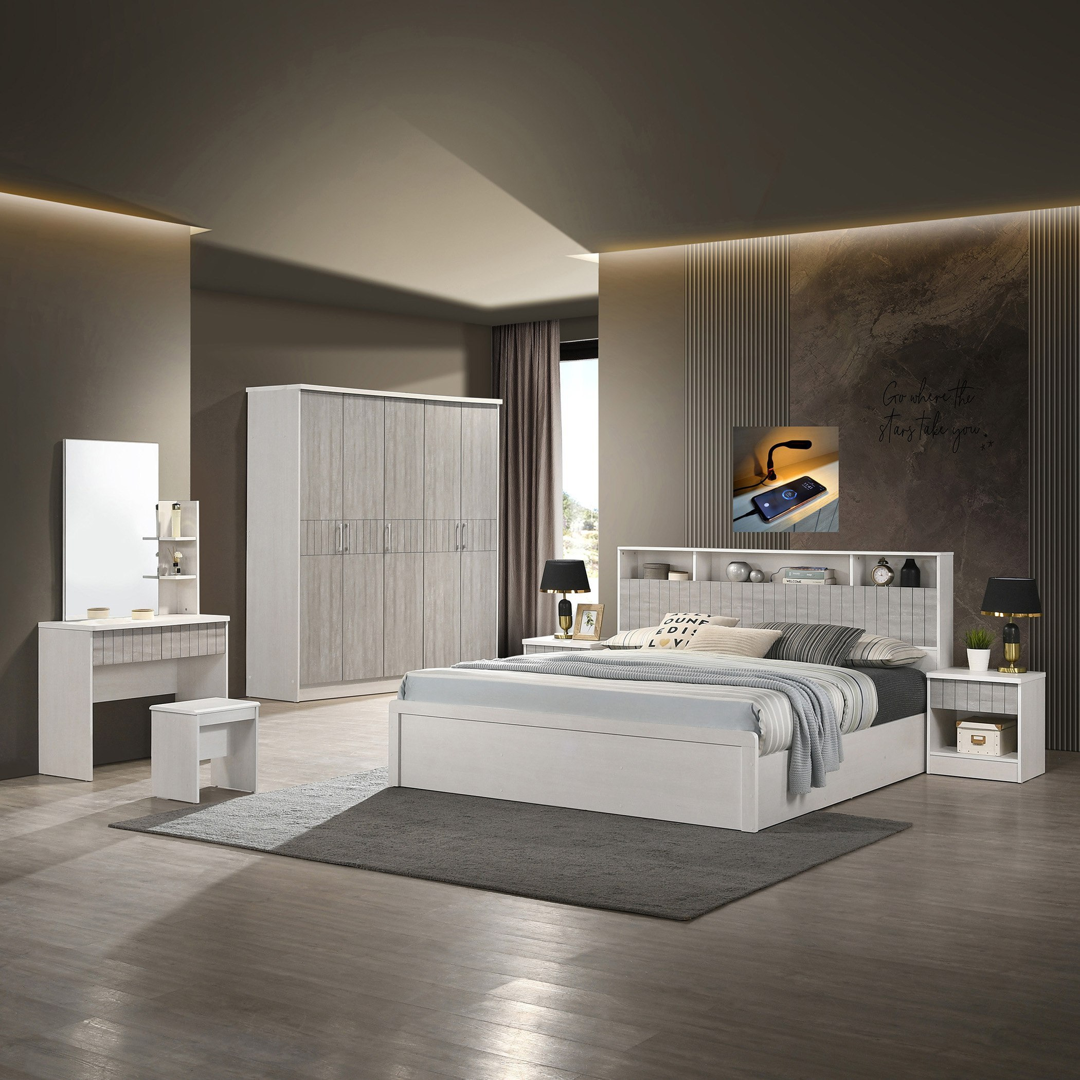 Liverpool 6-Piece King Smart Bedroom Set - 180x200 cm-hbxbedroom-bedsandbedsets-bedroomsets-king-image-26