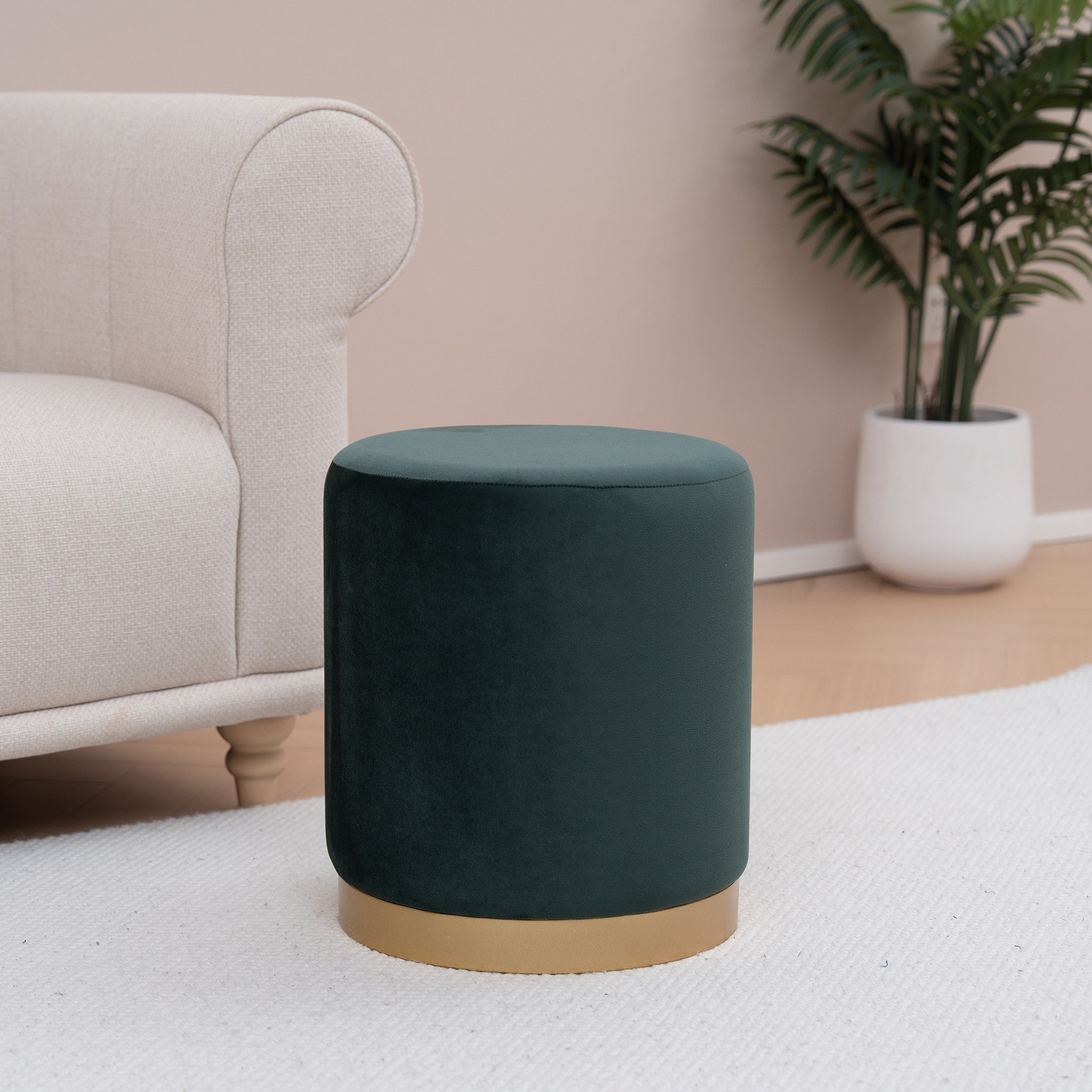 Kiva Velvet Fabric Round Ottoman-hbxlivingroom-sofasandarmchairs-ottomansandfootstools-image-1