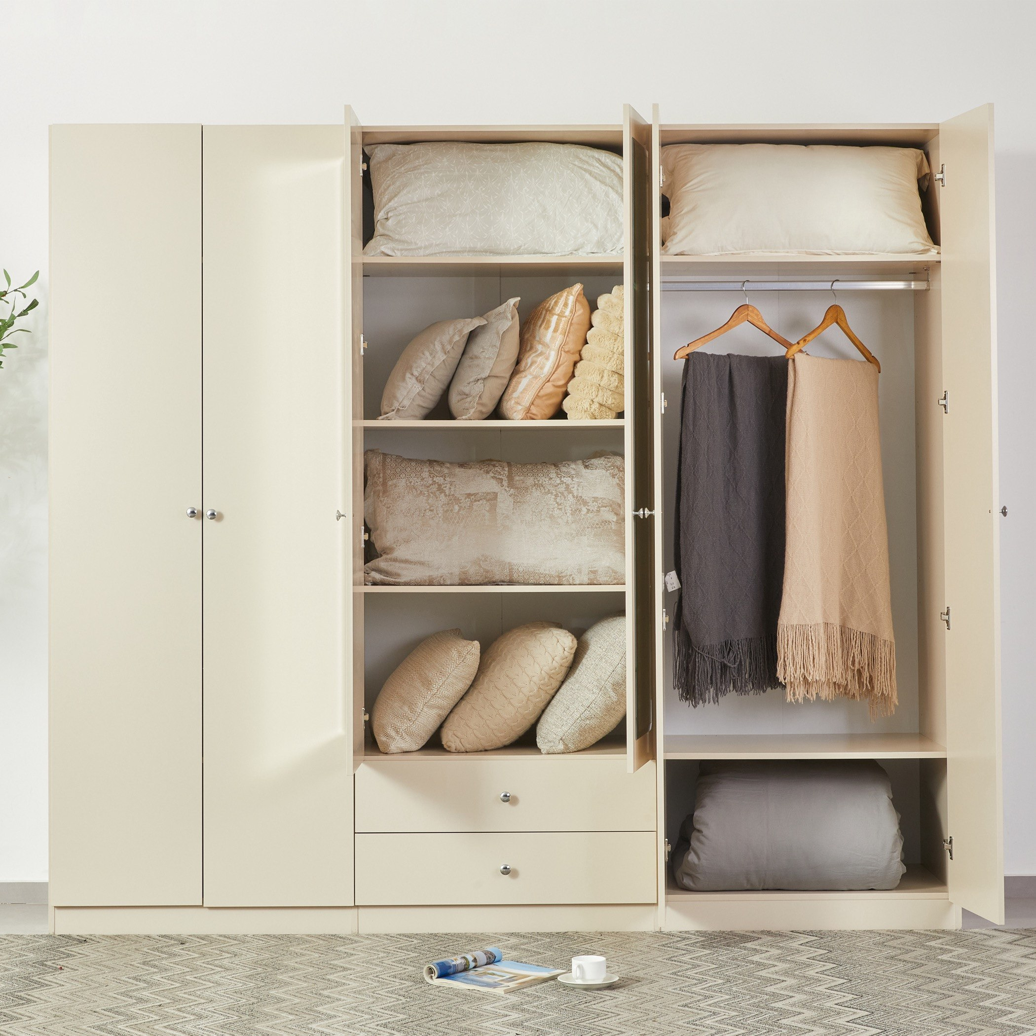 Andrea 6-Door Wardrobe with 2 Drawers and Mirrors-hbxfurniture-wardrobes-image-2