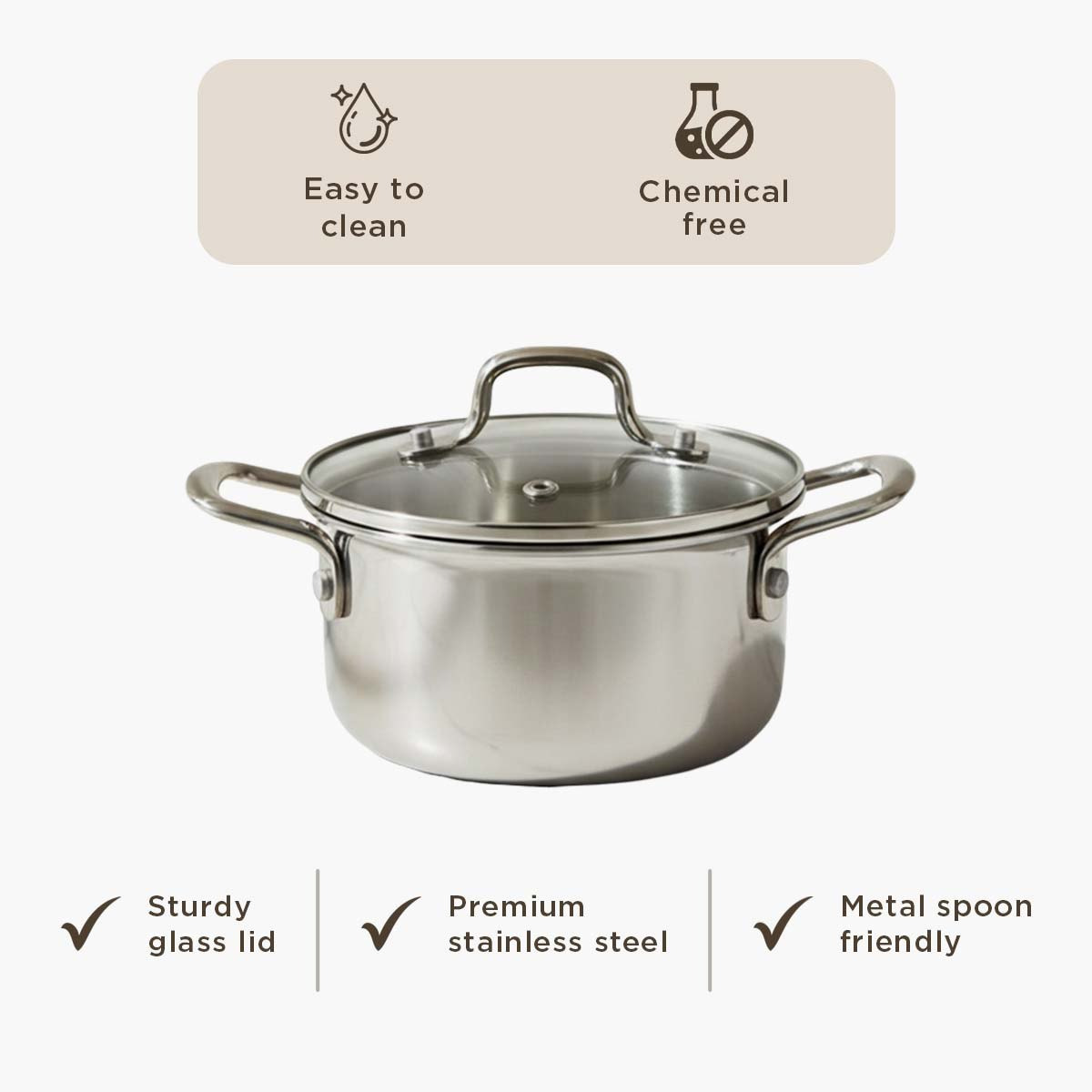 Glisten Mini Triply Casserole with Glass Lid - 12 cm-hbxdecorandfurnishings-tabletop-serveware-image-5