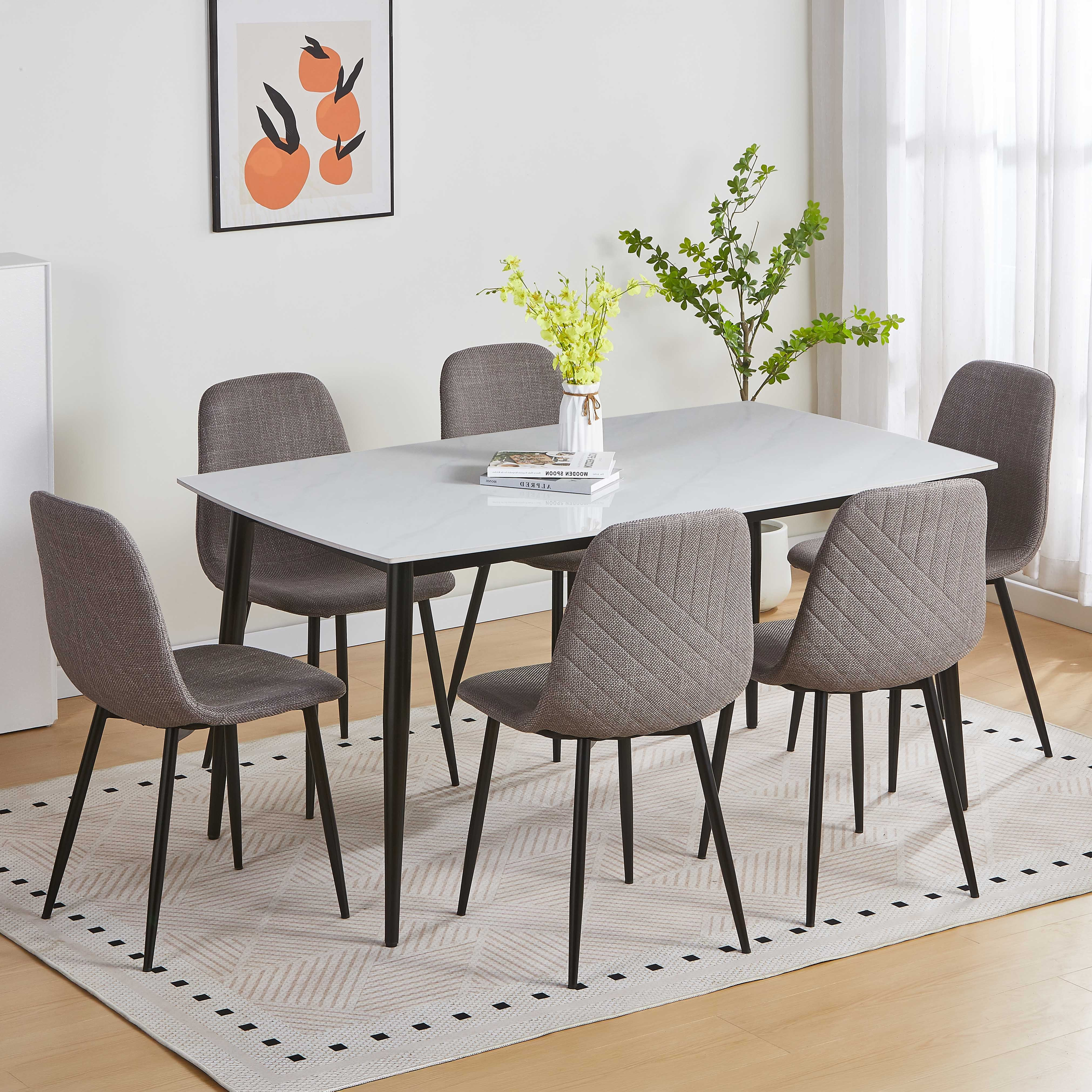 طقم طاولة سفرة 6 مقاعد بسطح من الحجر الملبد روما ستار من موفو-hbxfurniture-diningtablesandsets-diningsets-sixseater-image-1