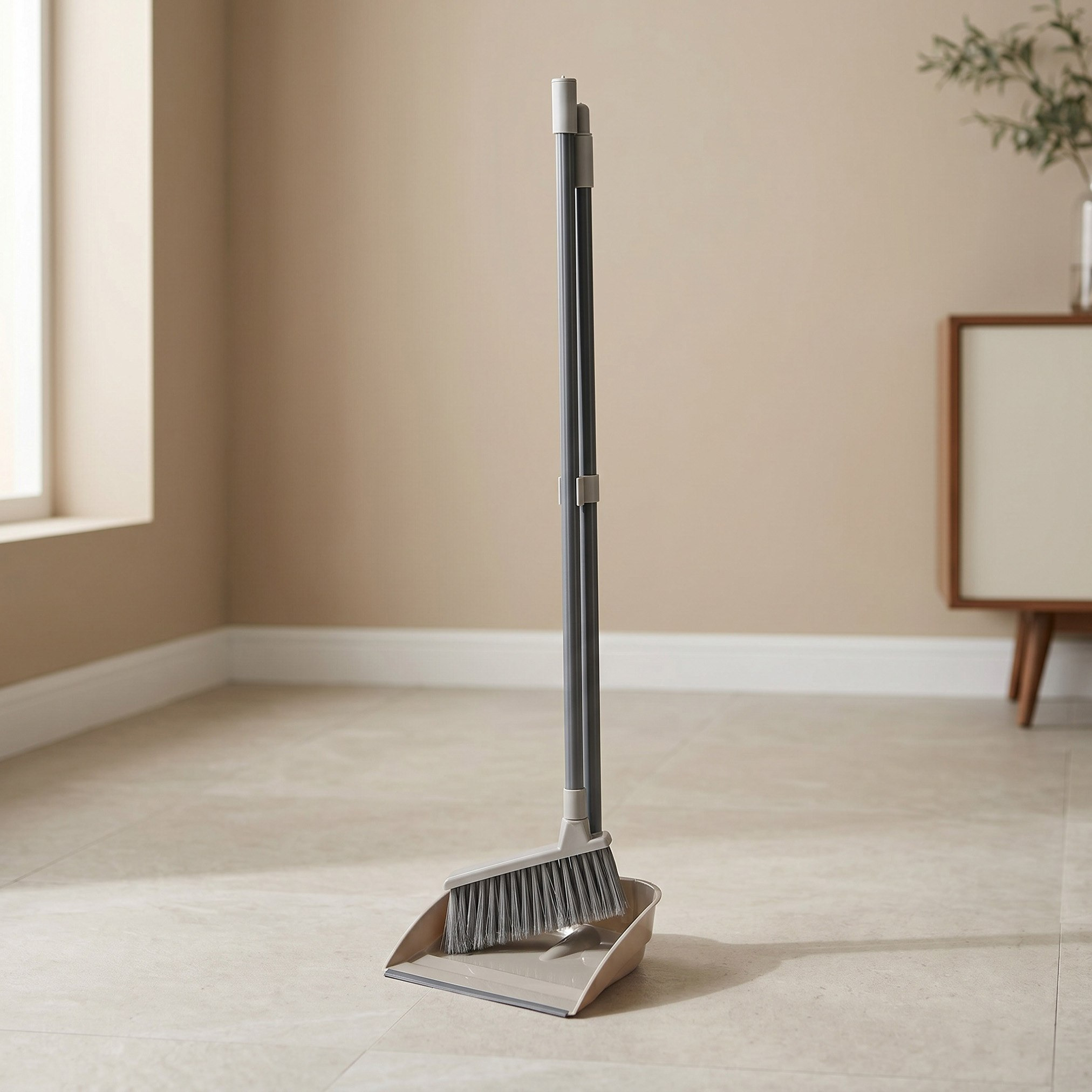 Primo Foldable Dustpan with Floor Brush - 24.5x25x84 cm-hbxbathroom-laundry-cleaningaccessories-image-1