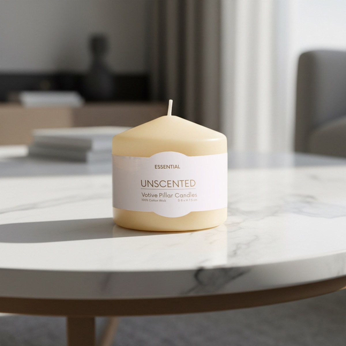 Luna Small Unscented Pillar Votive Candle - 8x7.5 cm-hbxdiningroom-decorandaccessories-candles-image-1