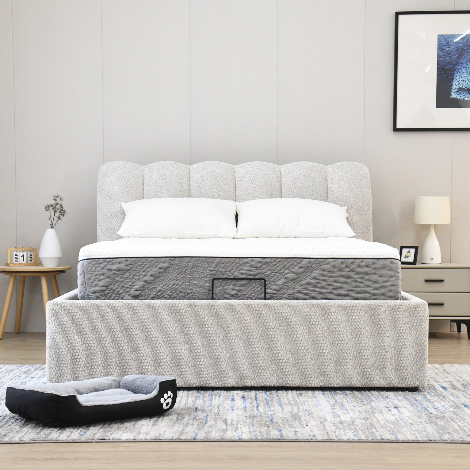Hamburg Upholstered Hydraulic Storage Queen Bed - 160x200 cm-hbxbedroom-bedsandbedsets-beds-queen-image-1
