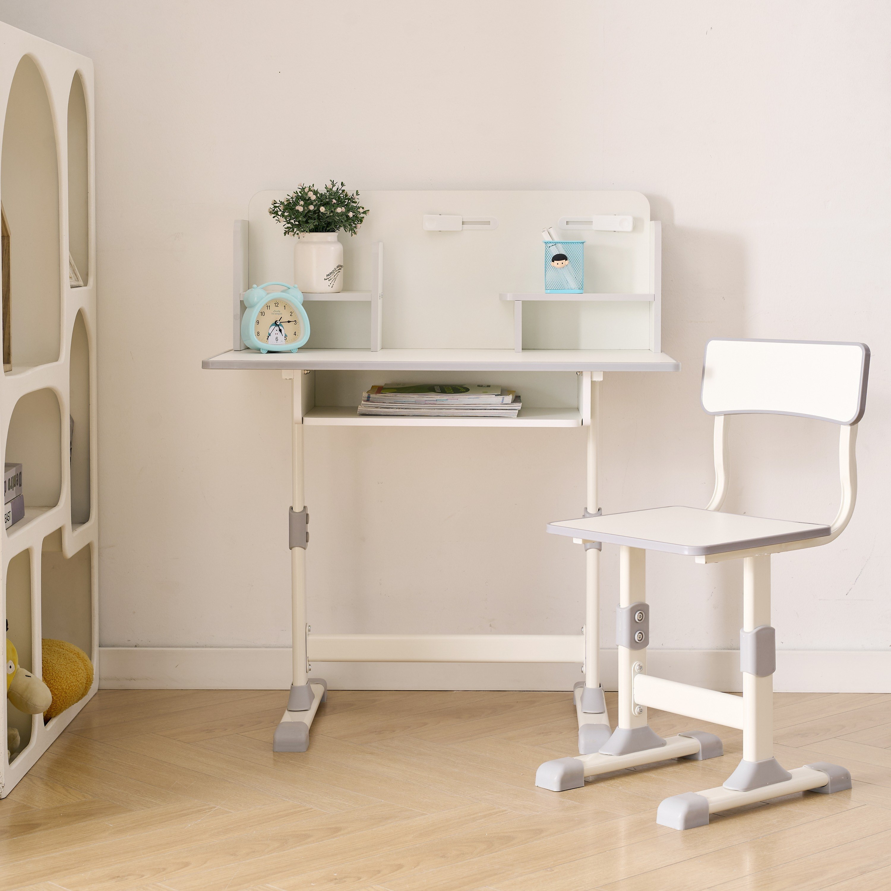Movo Miller Aldon Height Adjustable Study Desk with Hutch and Chair Set-hbxfurniture-office-desks-image-1