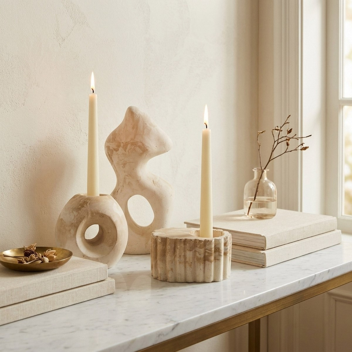 Fresco-Ekla Decorative Cement Taper Candleholder - 10.6x6.5x6 cm-hbxlivingroom-decorandaccessories-candleholders-image-5