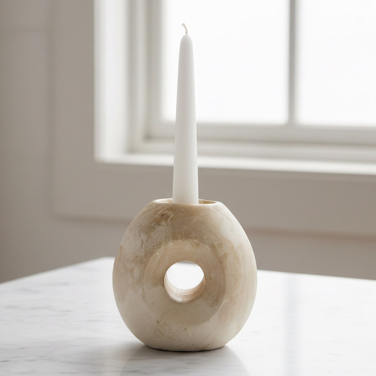 Fresco Ekla Decorative Cement Taper Candleholder - 10.5x8.5x10 cm-hbxlivingroom-decorandaccessories-candleholders-image-1
