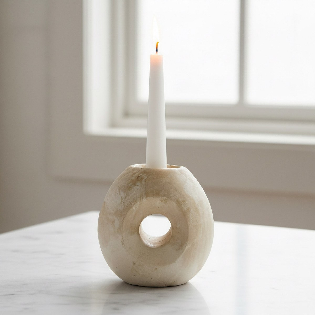 Fresco Ekla Decorative Cement Taper Candleholder - 10.5x8.5x10 cm-hbxlivingroom-decorandaccessories-candleholders-image-2