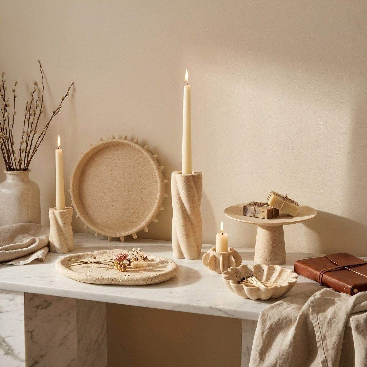 Fresco Idris Decorative Resin Taper Candleholder - 7.1x7.1x13 cm-hbxlivingroom-decorandaccessories-candleholders-image-5
