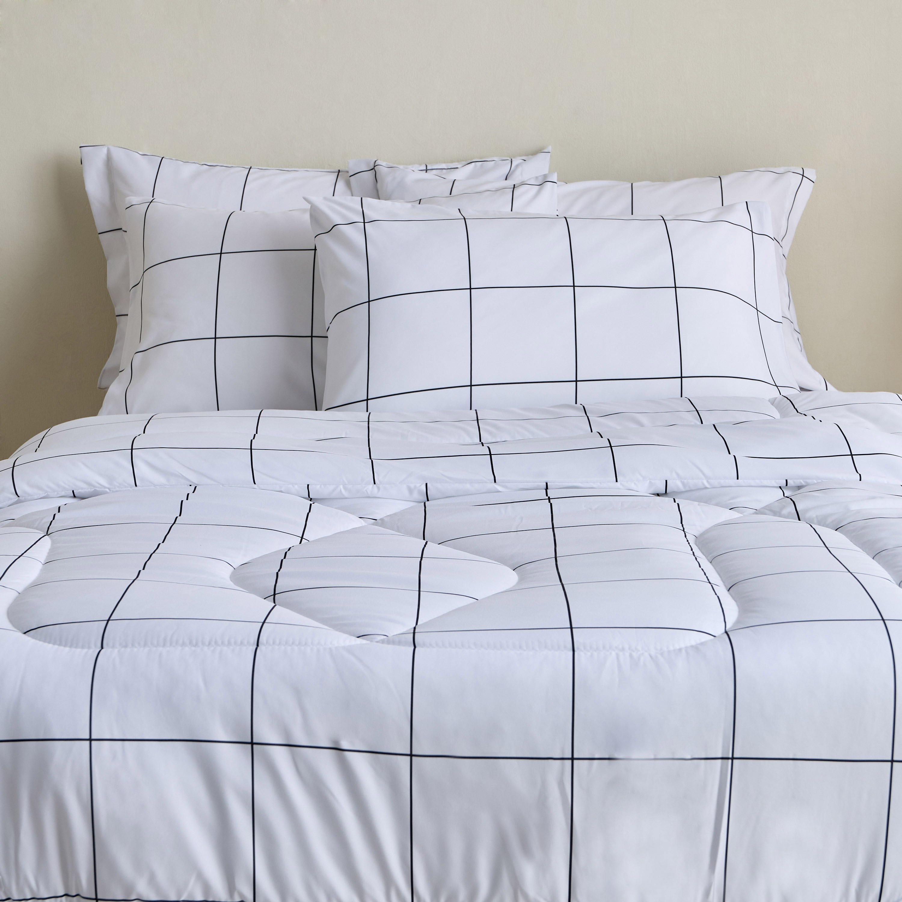 طقم لحاف توين من الألياف دقيقة بطبعات مربعات 6 قطع من هامبتون - 160x240 سم-hbxhomeware-hbxbedroom-image-2