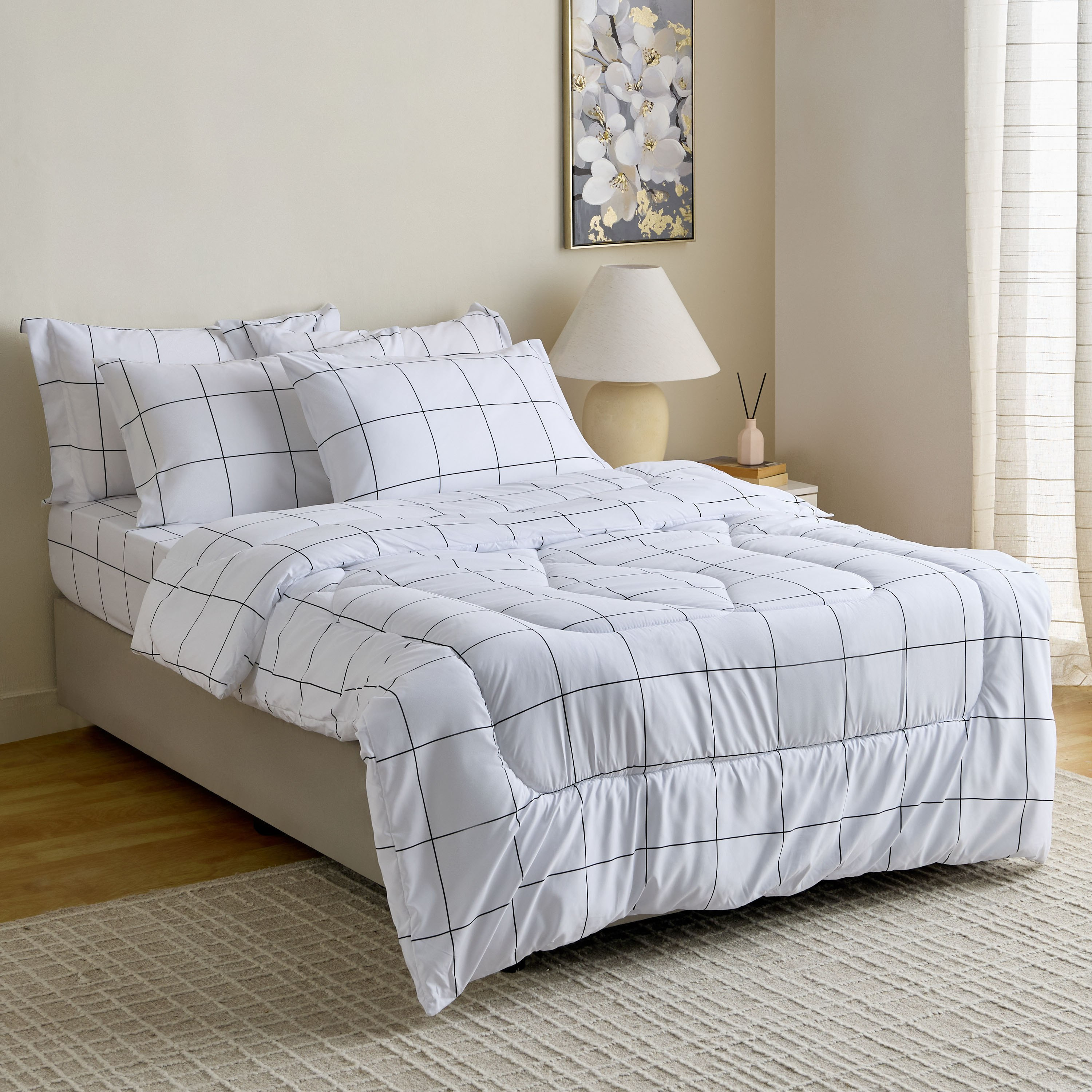 طقم لحاف توين من الألياف دقيقة بطبعات مربعات 6 قطع من هامبتون - 160x240 سم-hbxhomeware-hbxbedroom-image-9