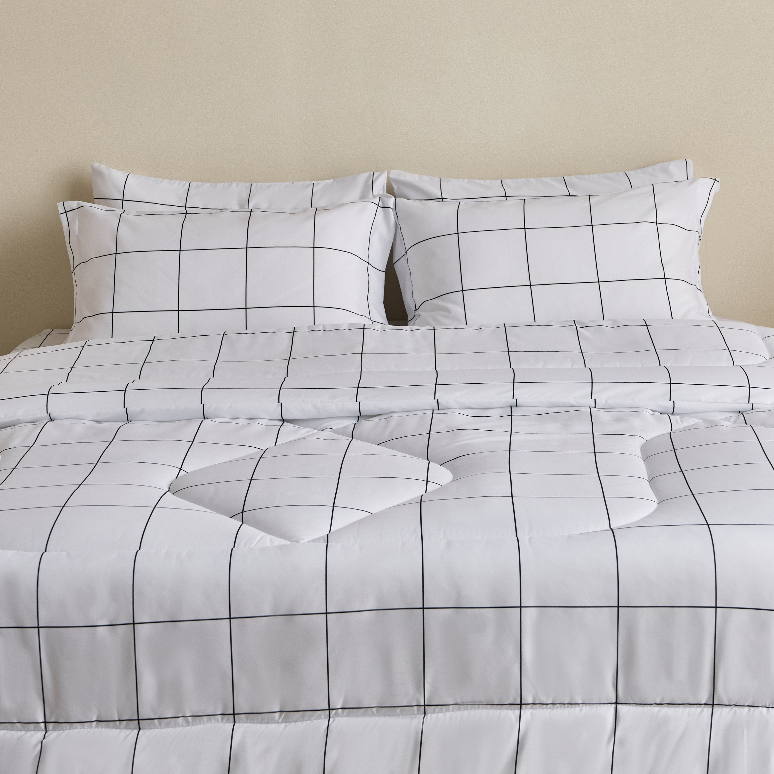 Hampton Check Microfiber Printed 6-Piece King BIAB Comforter Set - 220x240 cm-hbxhomeware-hbxbedroom-image-2