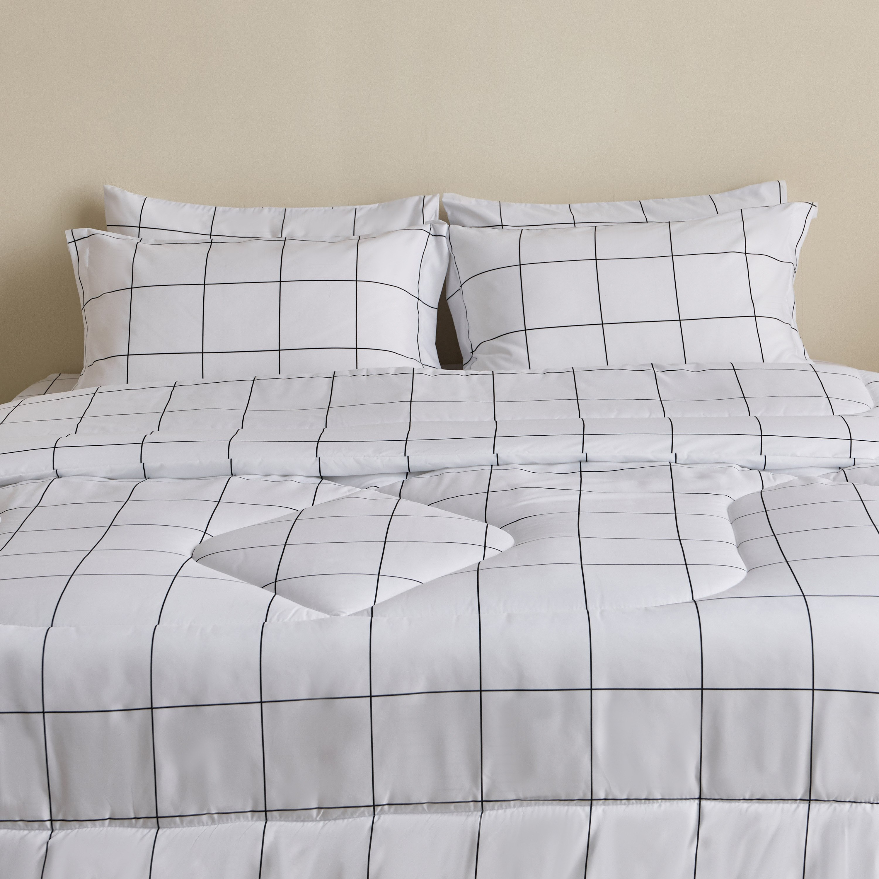 Hampton Check Microfiber Printed 6-Piece Super King BIAB Comforter Set - 240x260 cm-hbxhomeware-hbxbedroom-image-2