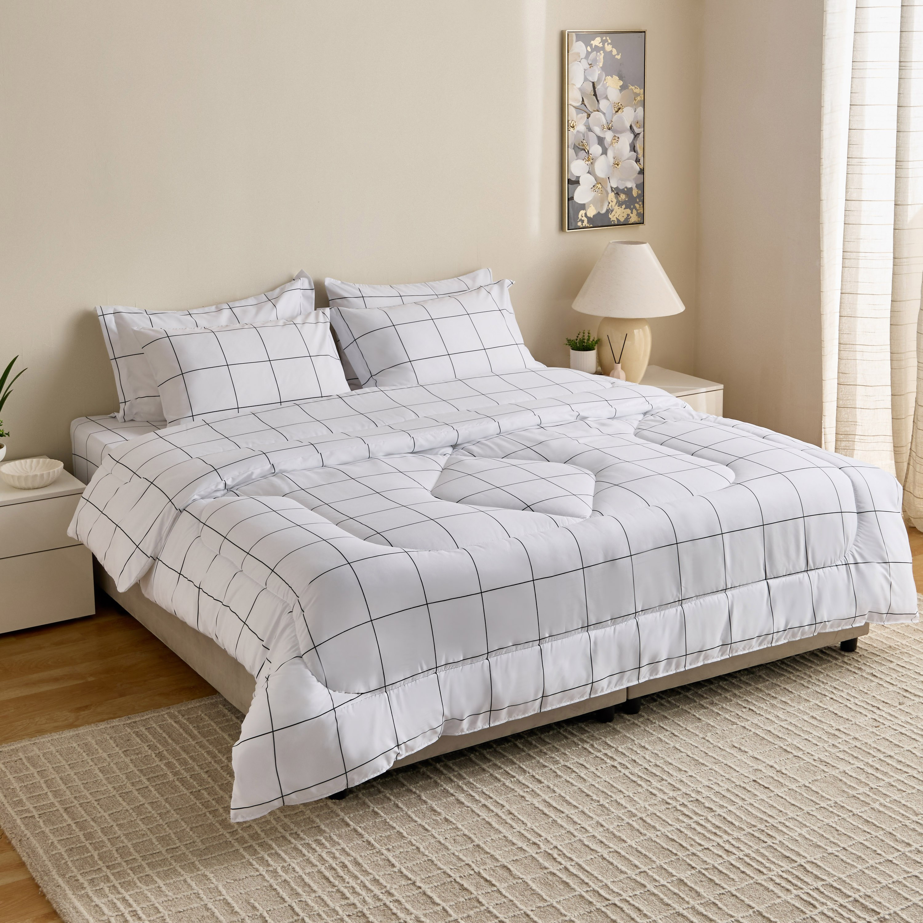 Hampton Check Microfiber Printed 6-Piece Super King BIAB Comforter Set - 240x260 cm-hbxhomeware-hbxbedroom-image-9